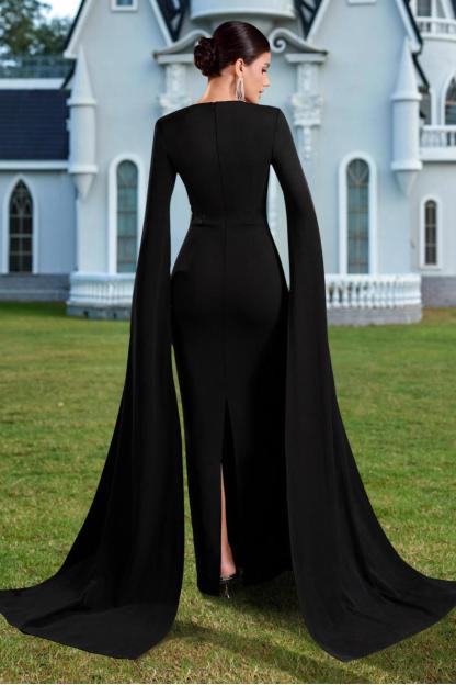 Contrast Color 3D Flower Cape Sleeve Maxi Dress