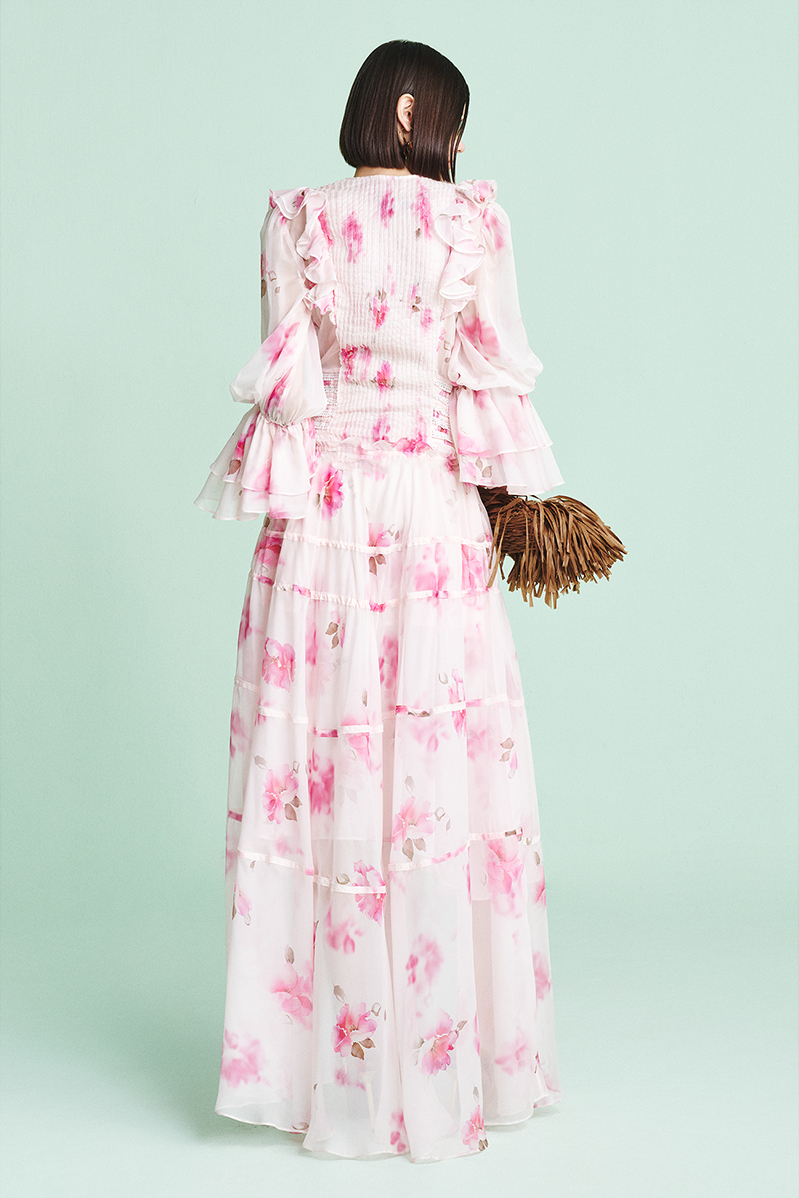 Floral Pleated Ruffle Maxi Dress