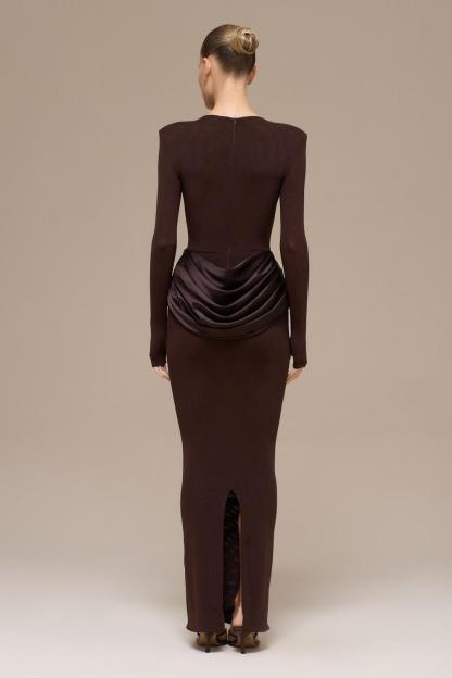 Jersey Splicing Satin Long Sleeve Maxi Dress