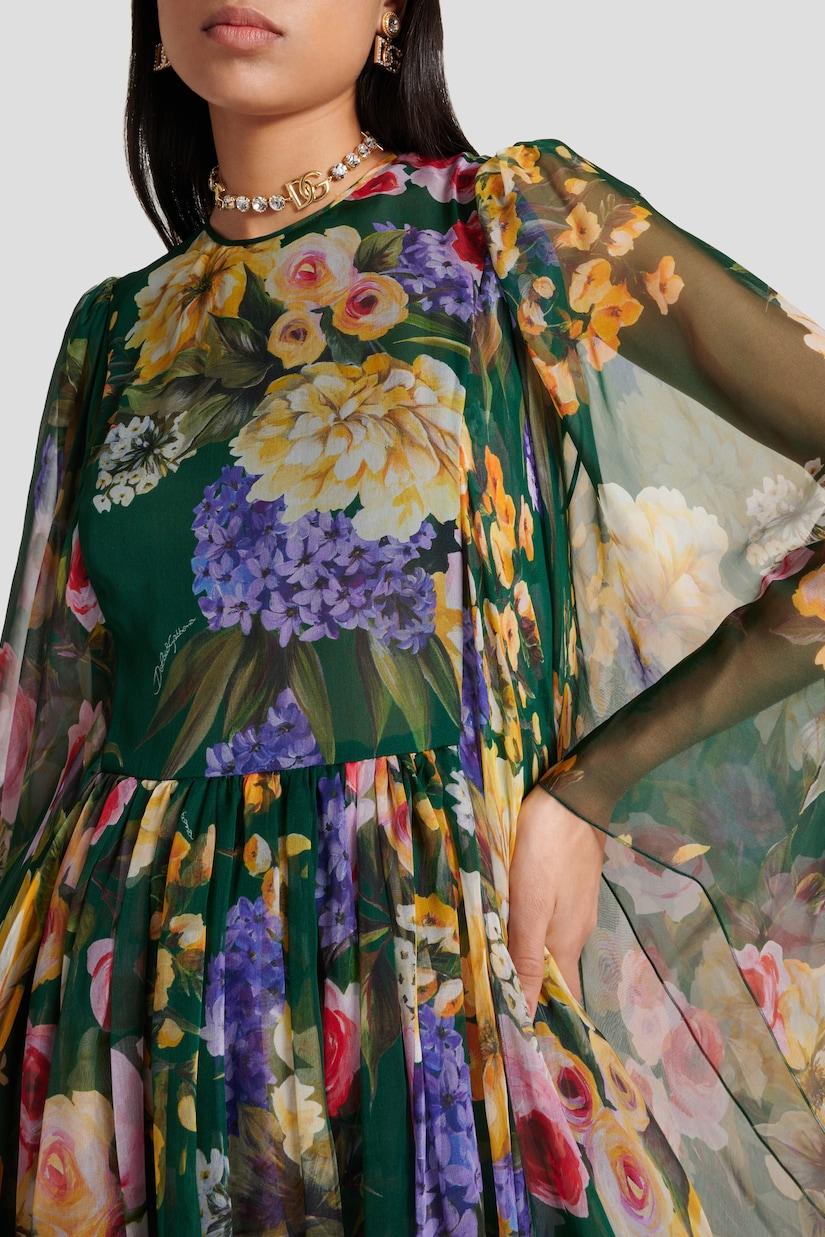 Chiffon Floral Cape Sleeve Maxi Dress