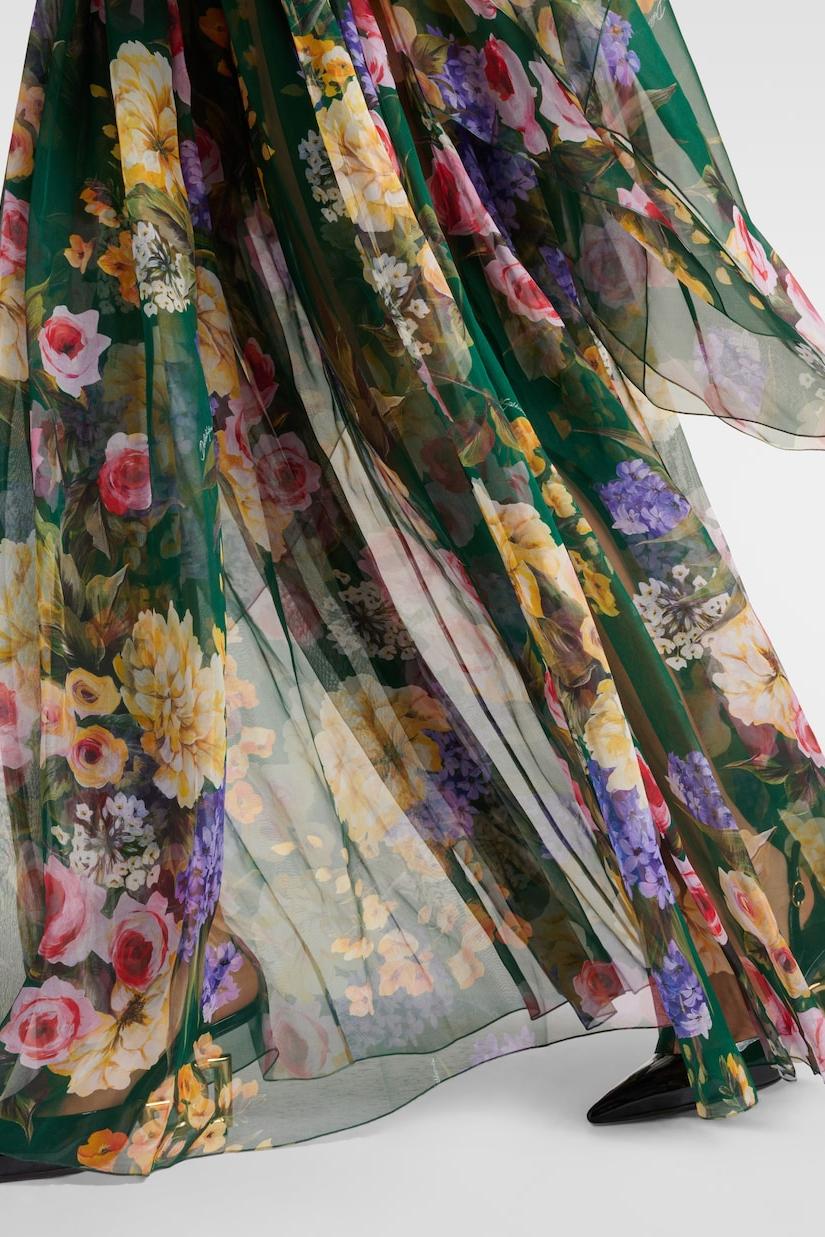 Chiffon Floral Cape Sleeve Maxi Dress