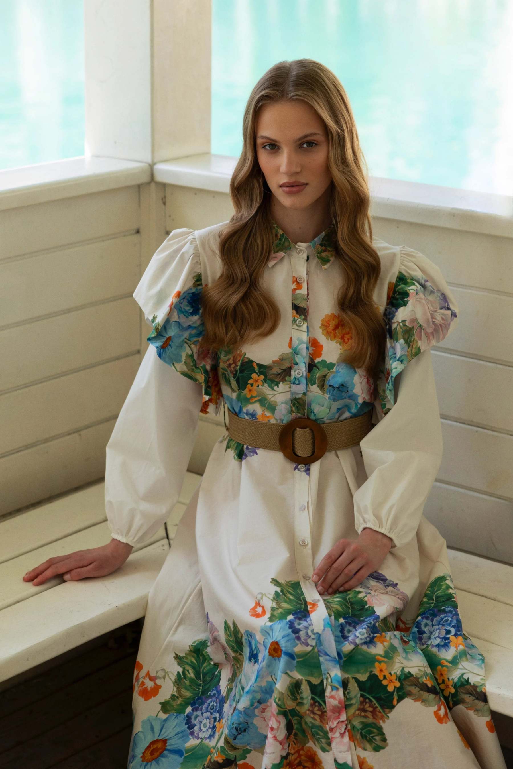 Chiffon Floral Ruffle Midi Dress With Belt