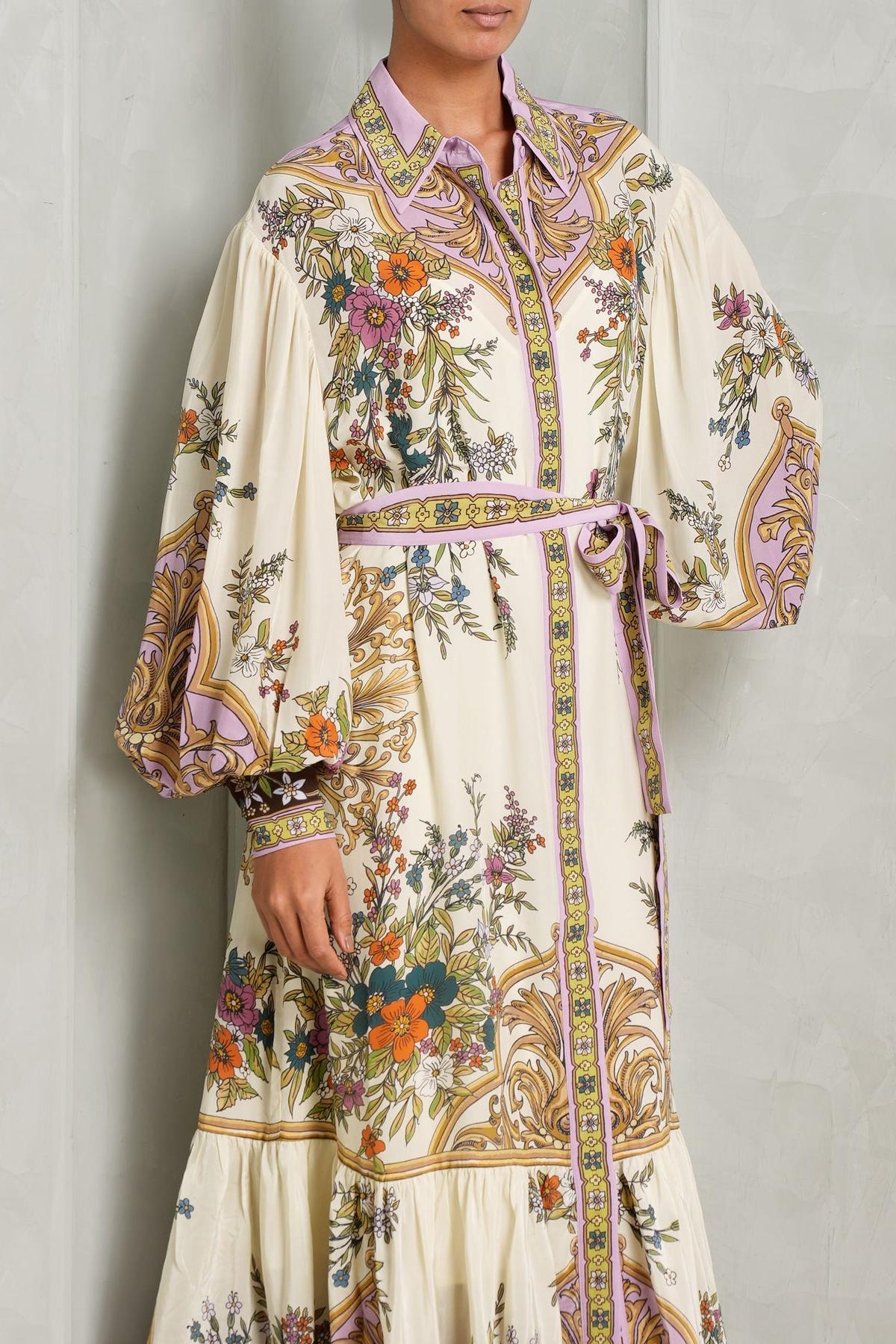 Paisley Print Single Breasted Midi Dress With Belt