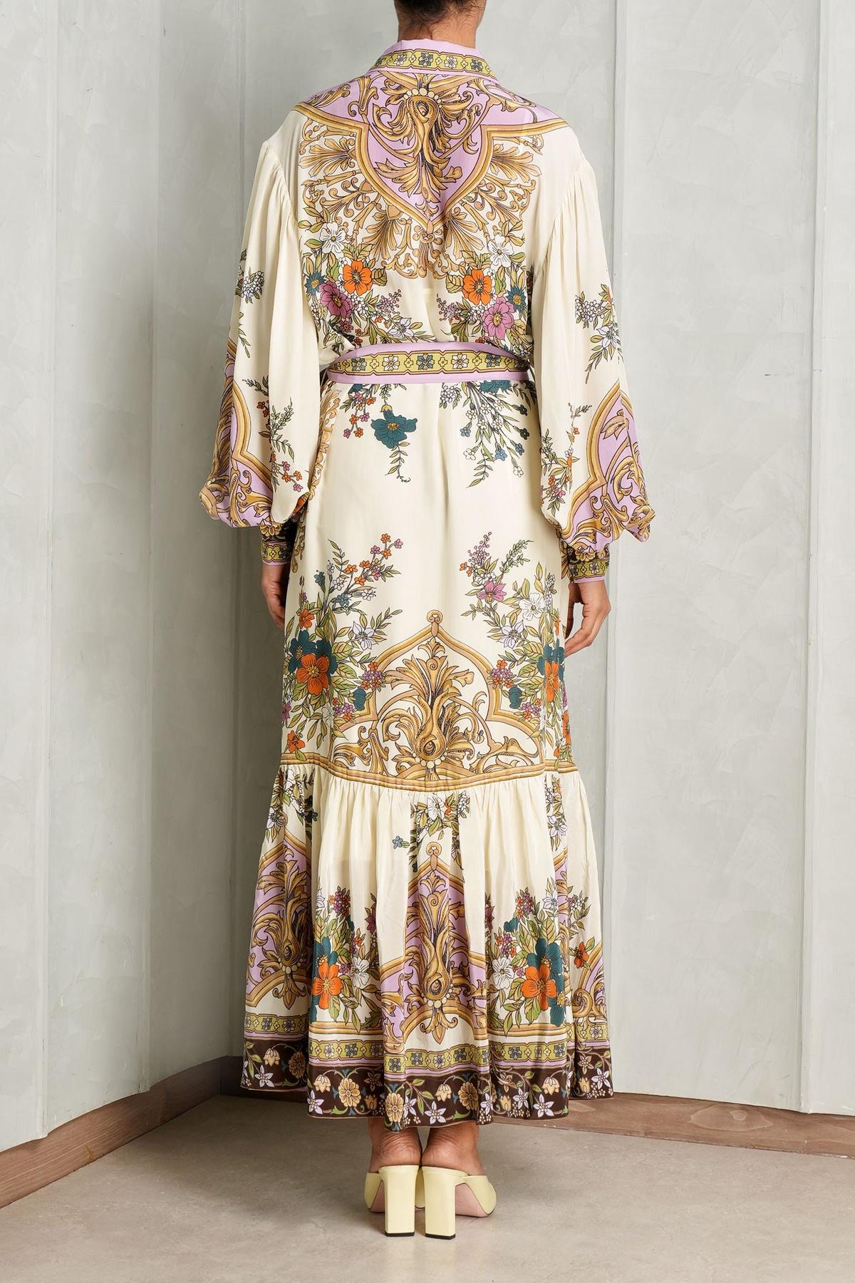 Paisley Print Single Breasted Midi Dress With Belt