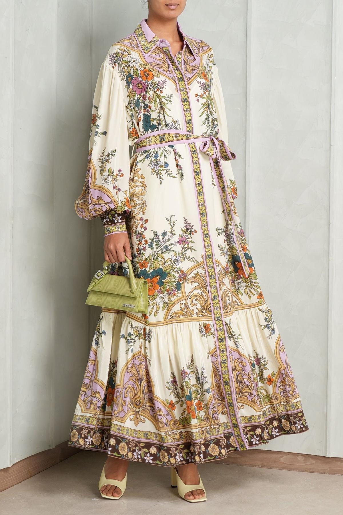 Paisley Print Single Breasted Midi Dress With Belt