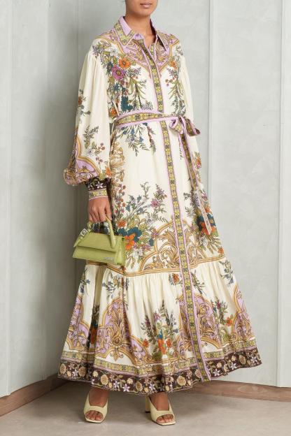 Paisley Print Single Breasted Midi Dress With Belt