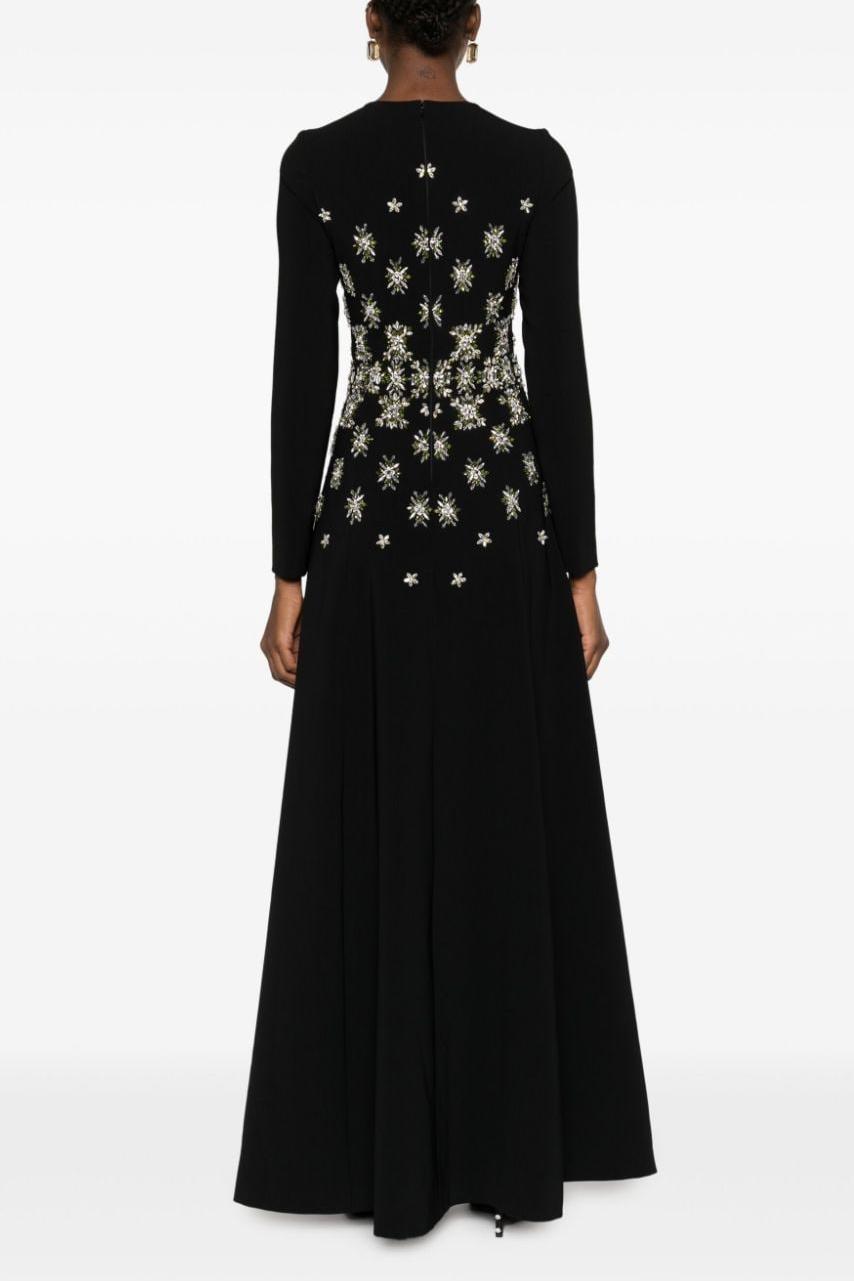Rhinestone Rivets Round Neck Long Sleeve Maxi Dress