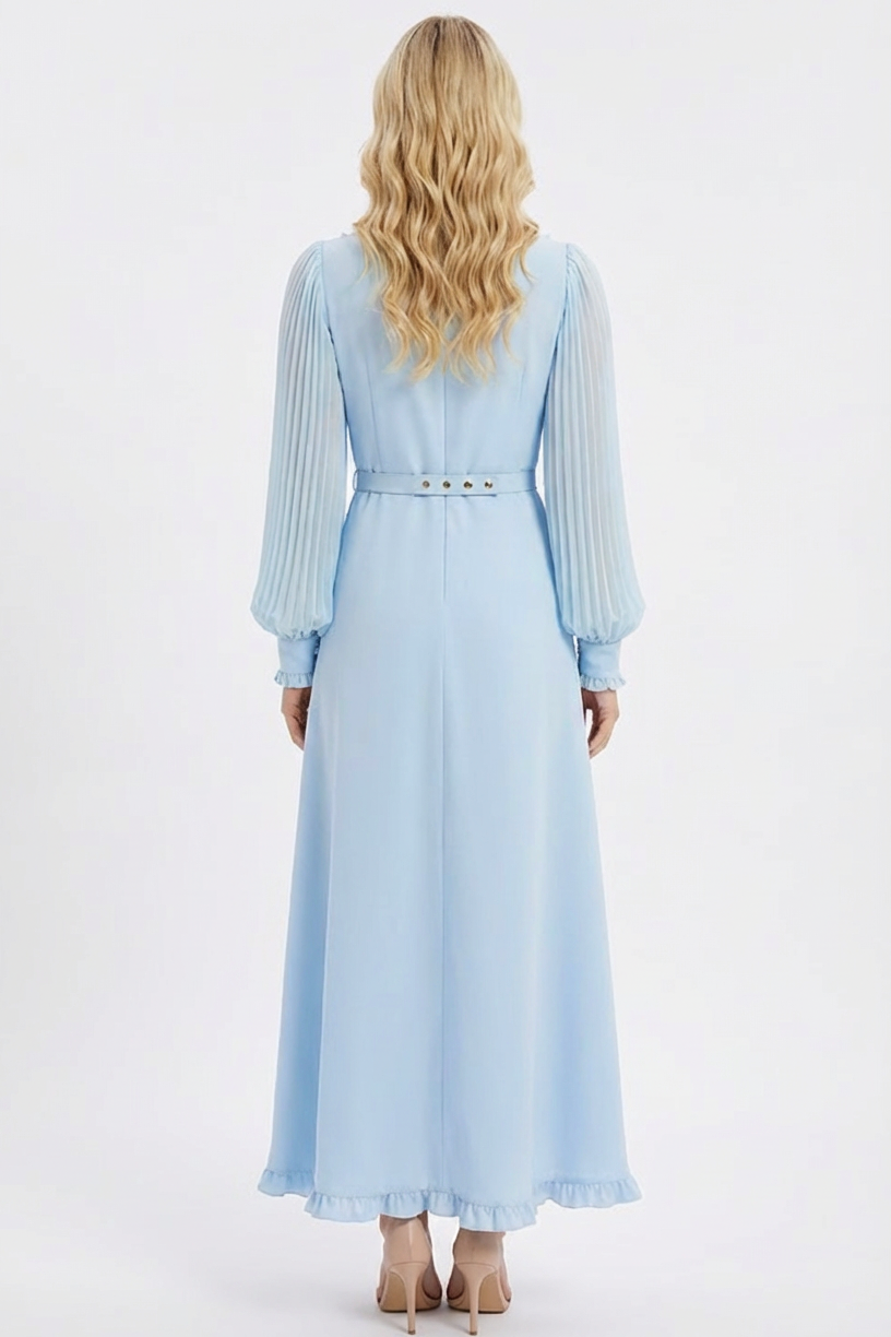 3D Flower Pleated Midi Dress With Belt