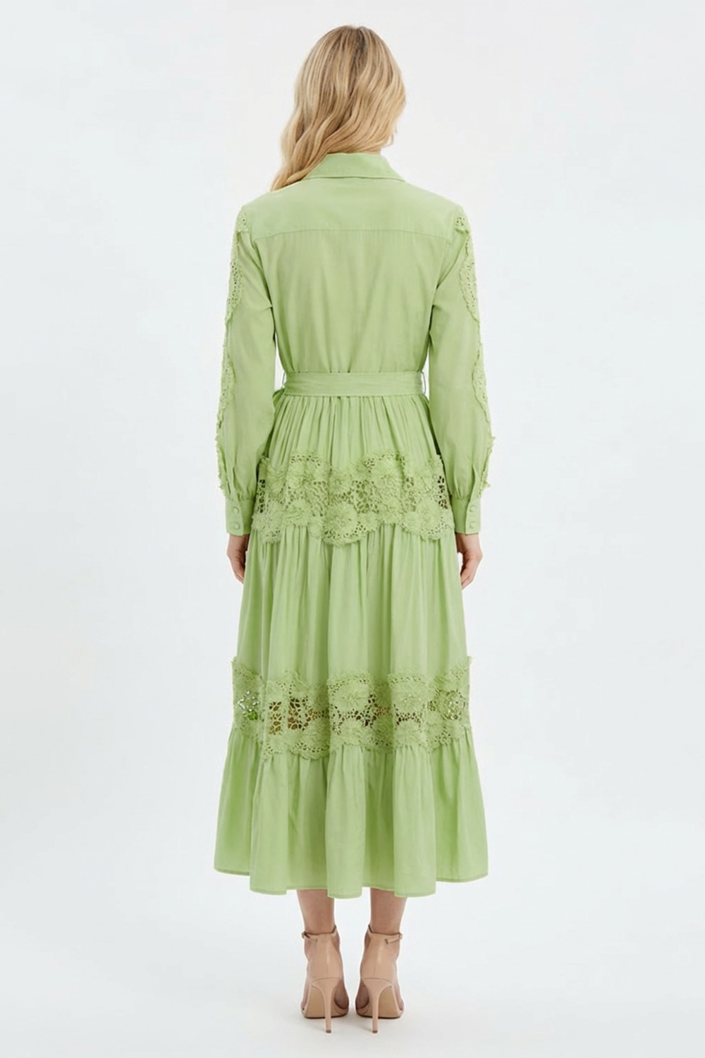 Lace Splicing Flapped Midi Dress