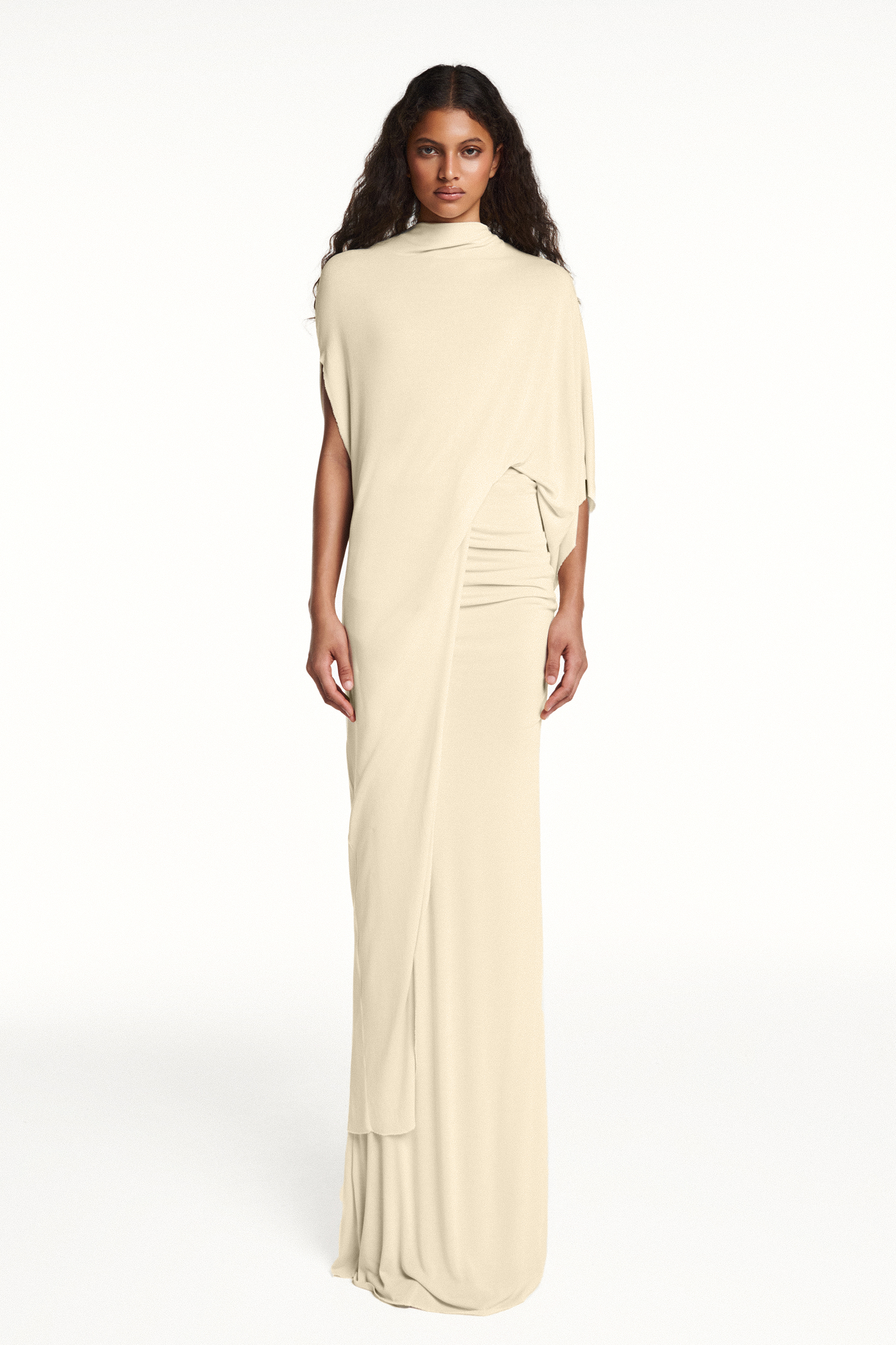 Jersey Asymmetrical Sleeve Top & Maxi Skirt Set