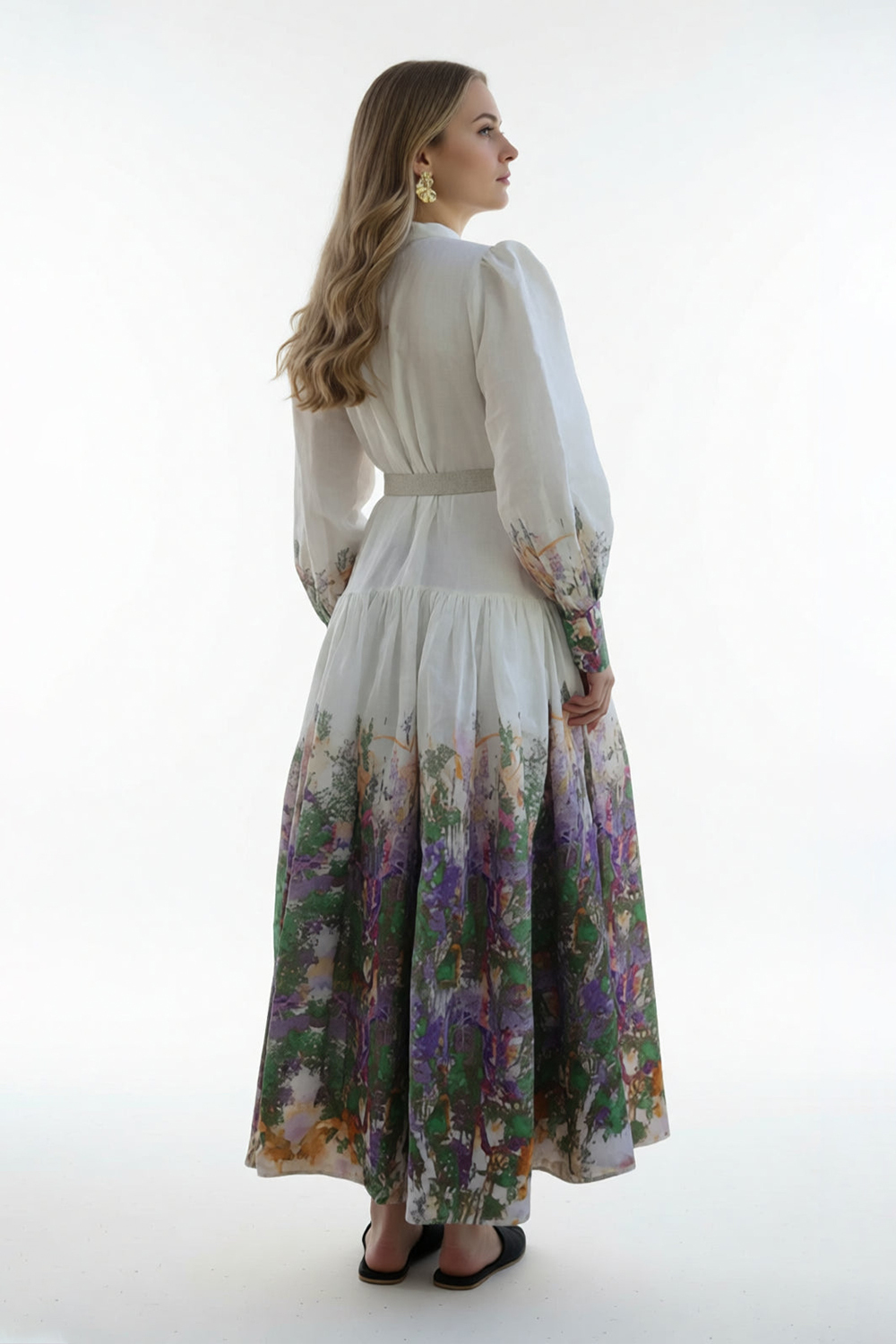 Abstract Print Single Breasted Midi Dress With Belt