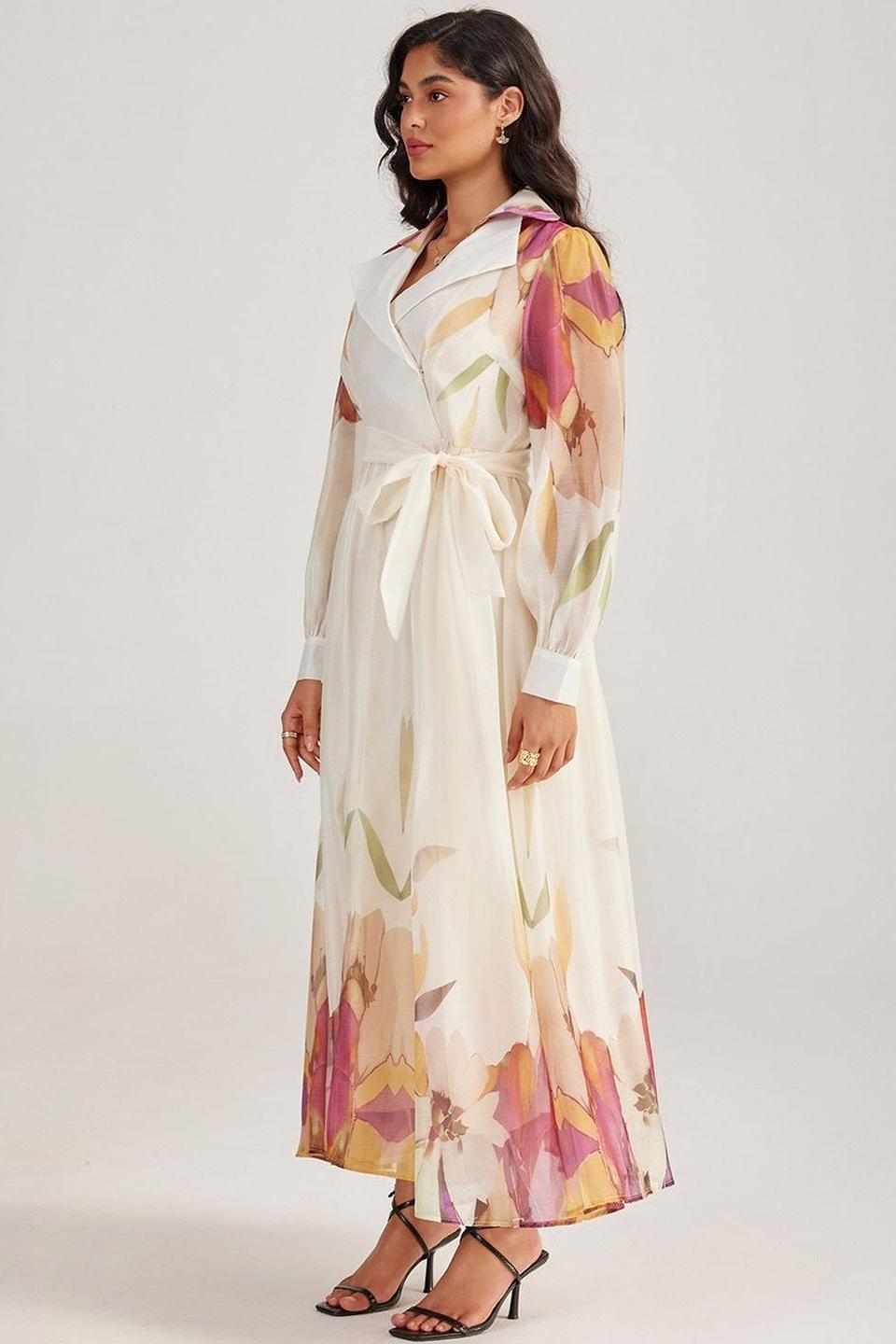 Floral Flapped Midi Dress With Belt