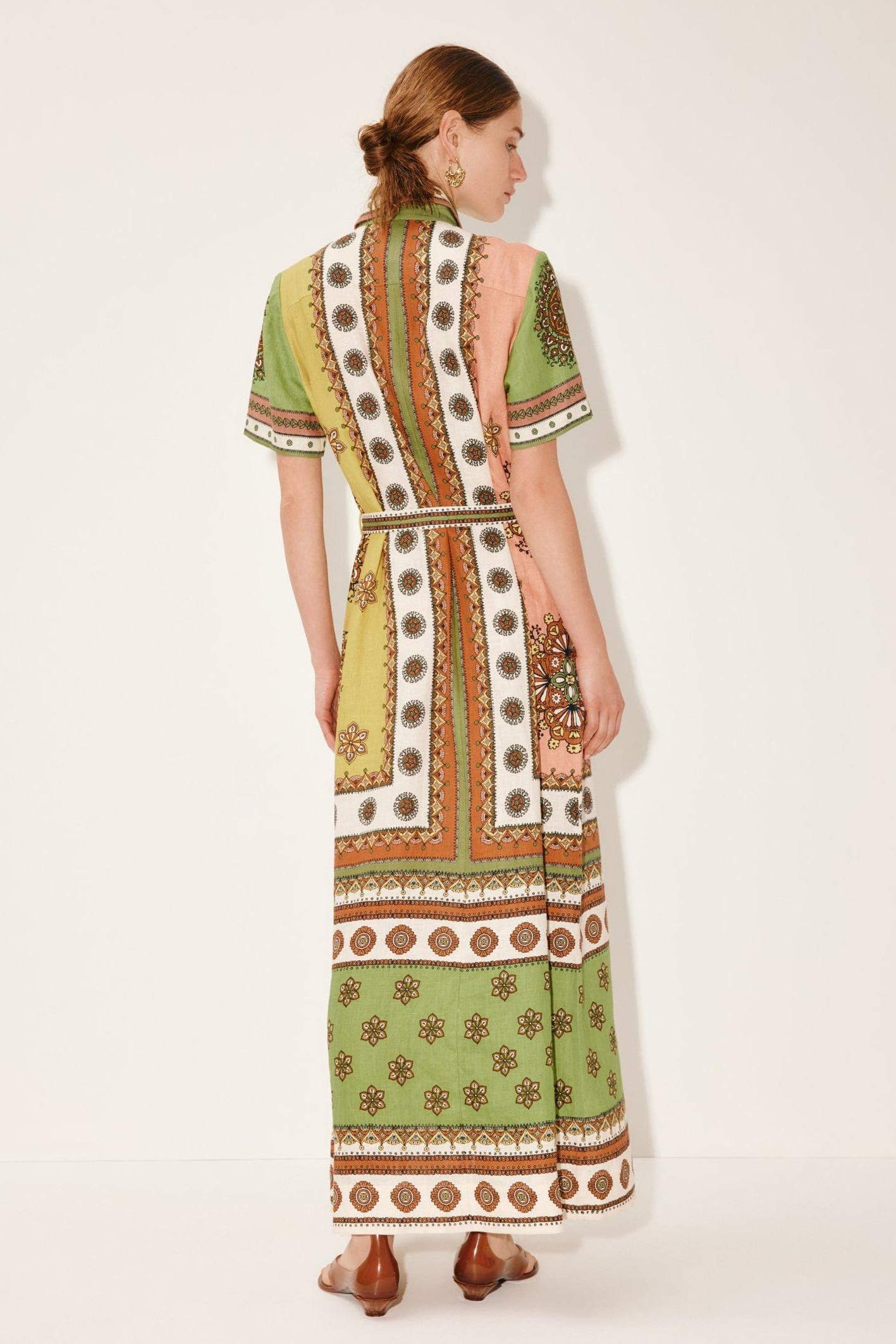 Geometric Patterns Flapped Midi Dress With Belt