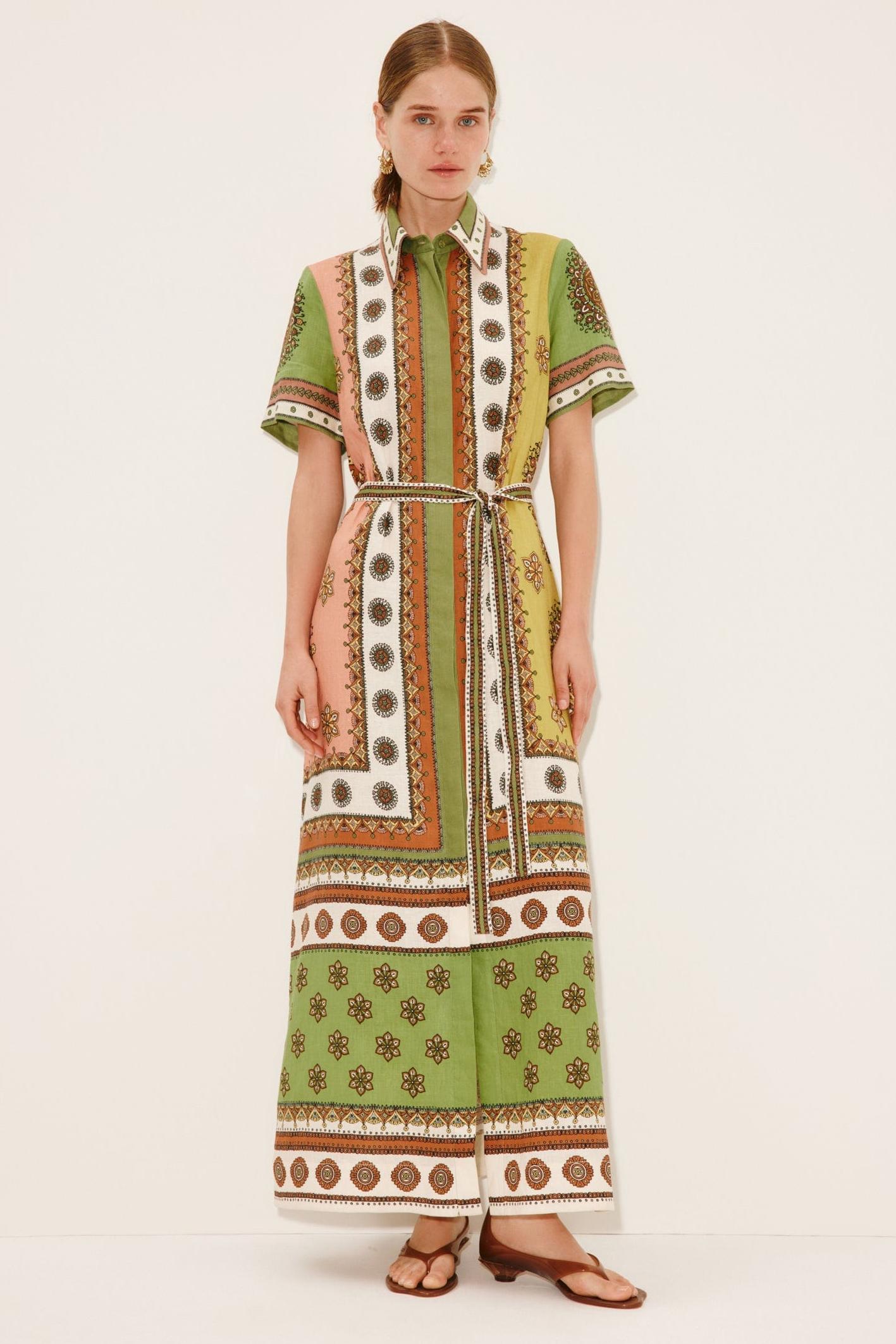 Geometric Patterns Flapped Midi Dress With Belt