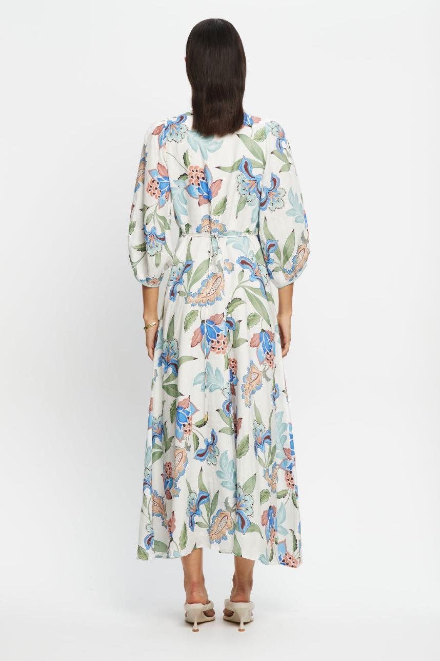 Floral V-Neck Single Breasted Midi Dress