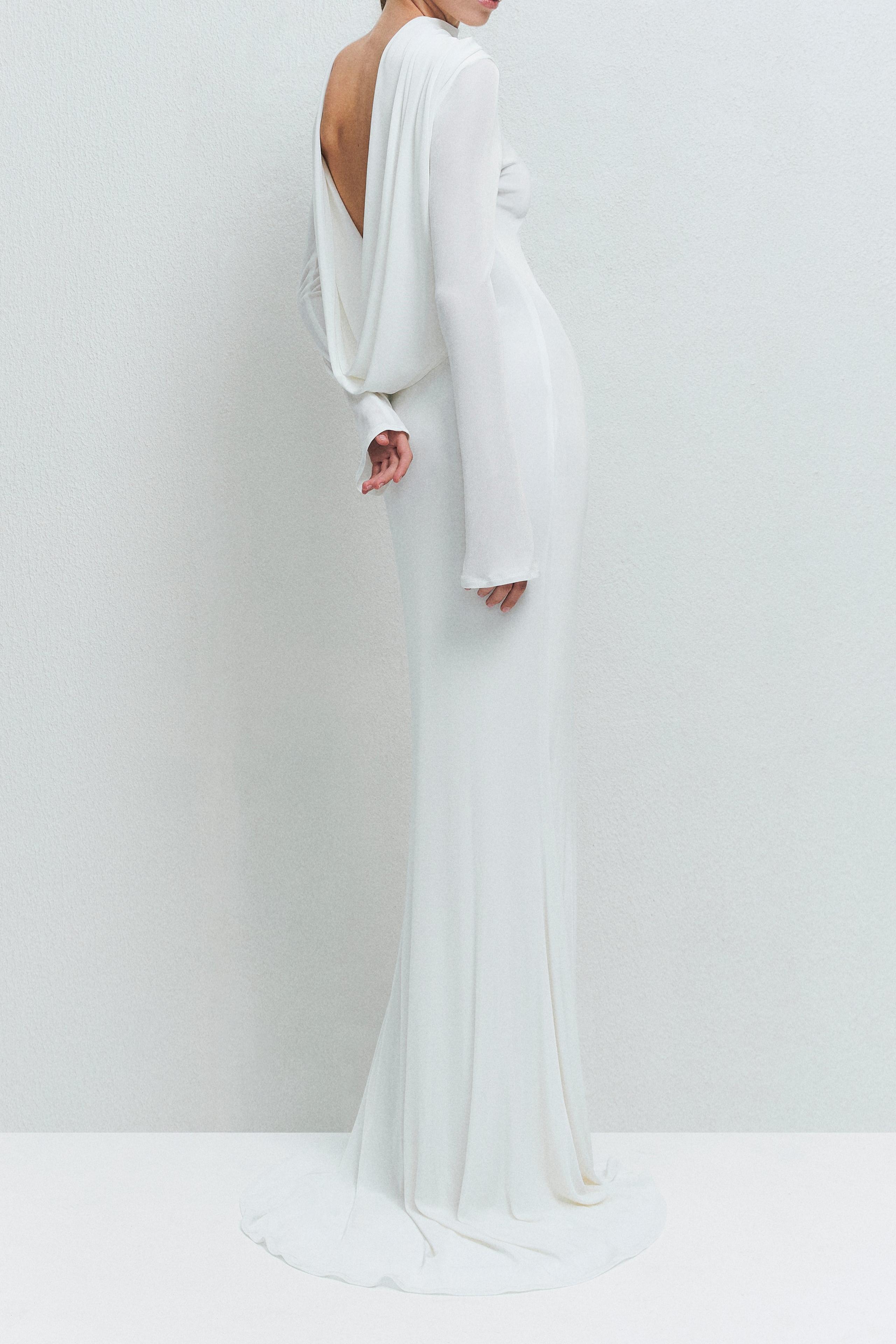 Jersey Backless Long Sleeve Maxi Dress