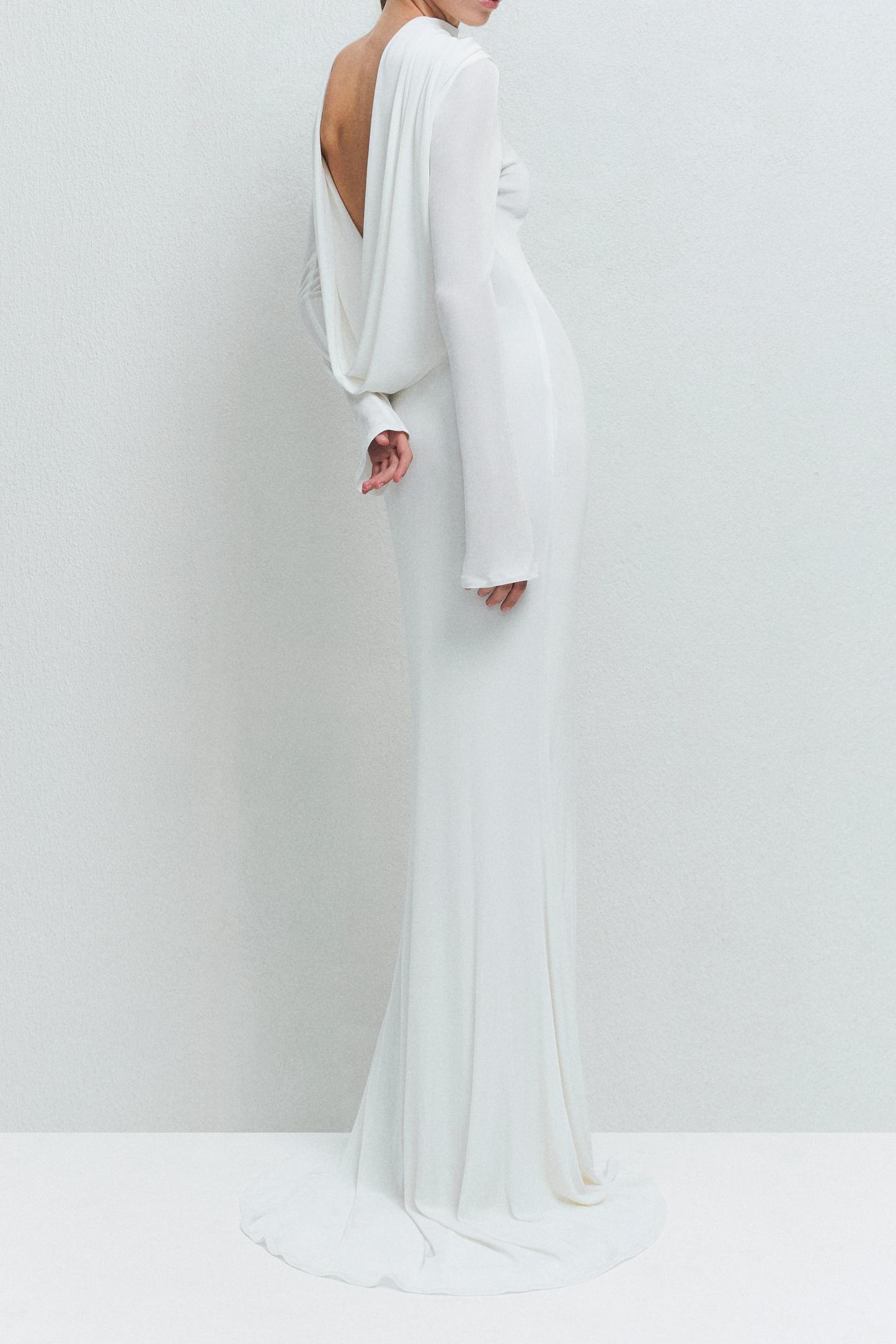 Jersey Backless Long Sleeve Maxi Dress