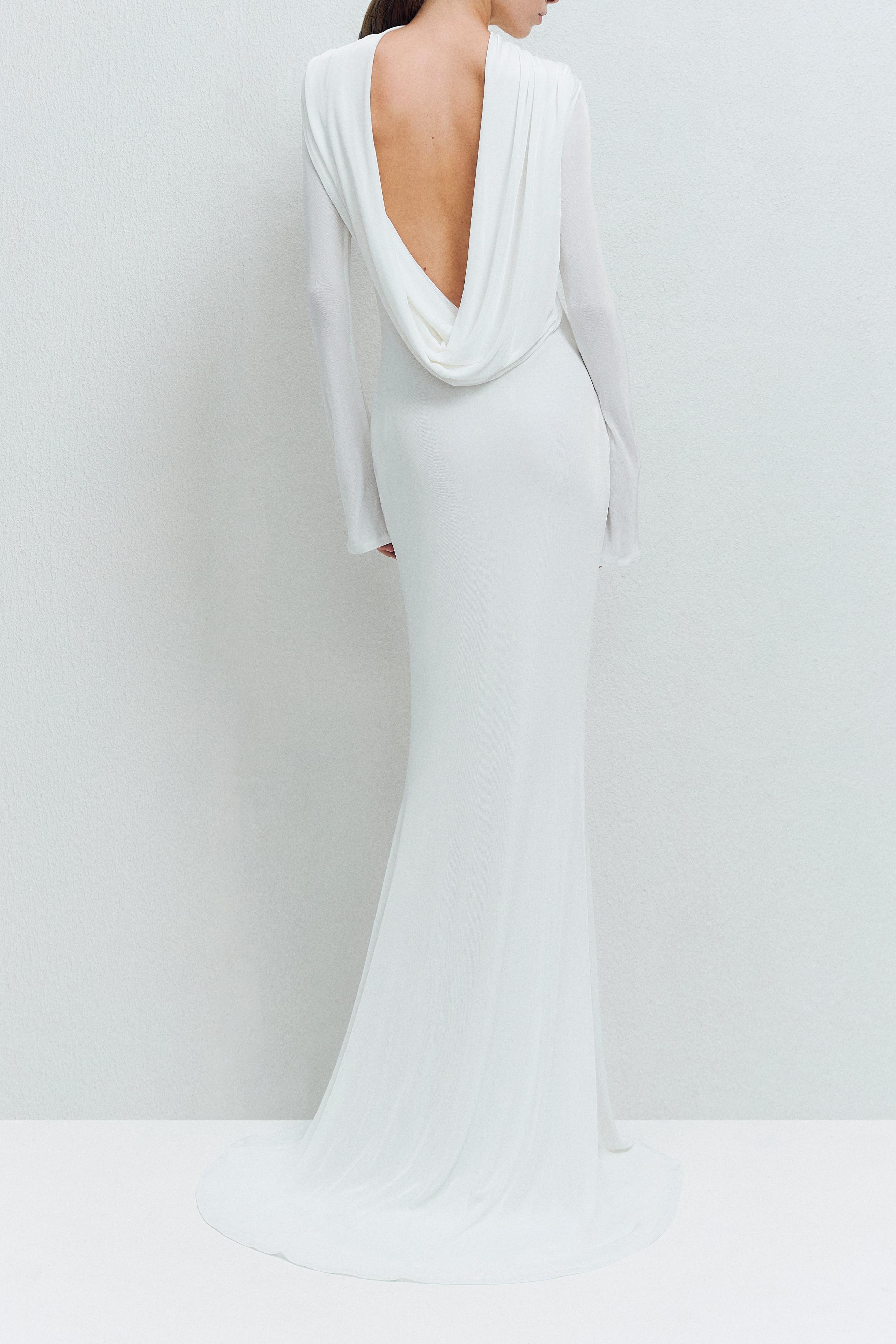 Jersey Backless Long Sleeve Maxi Dress