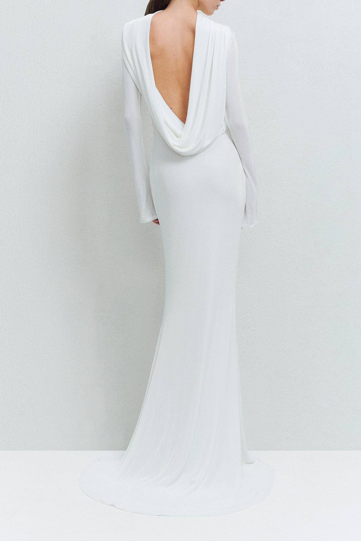 Jersey Backless Long Sleeve Maxi Dress