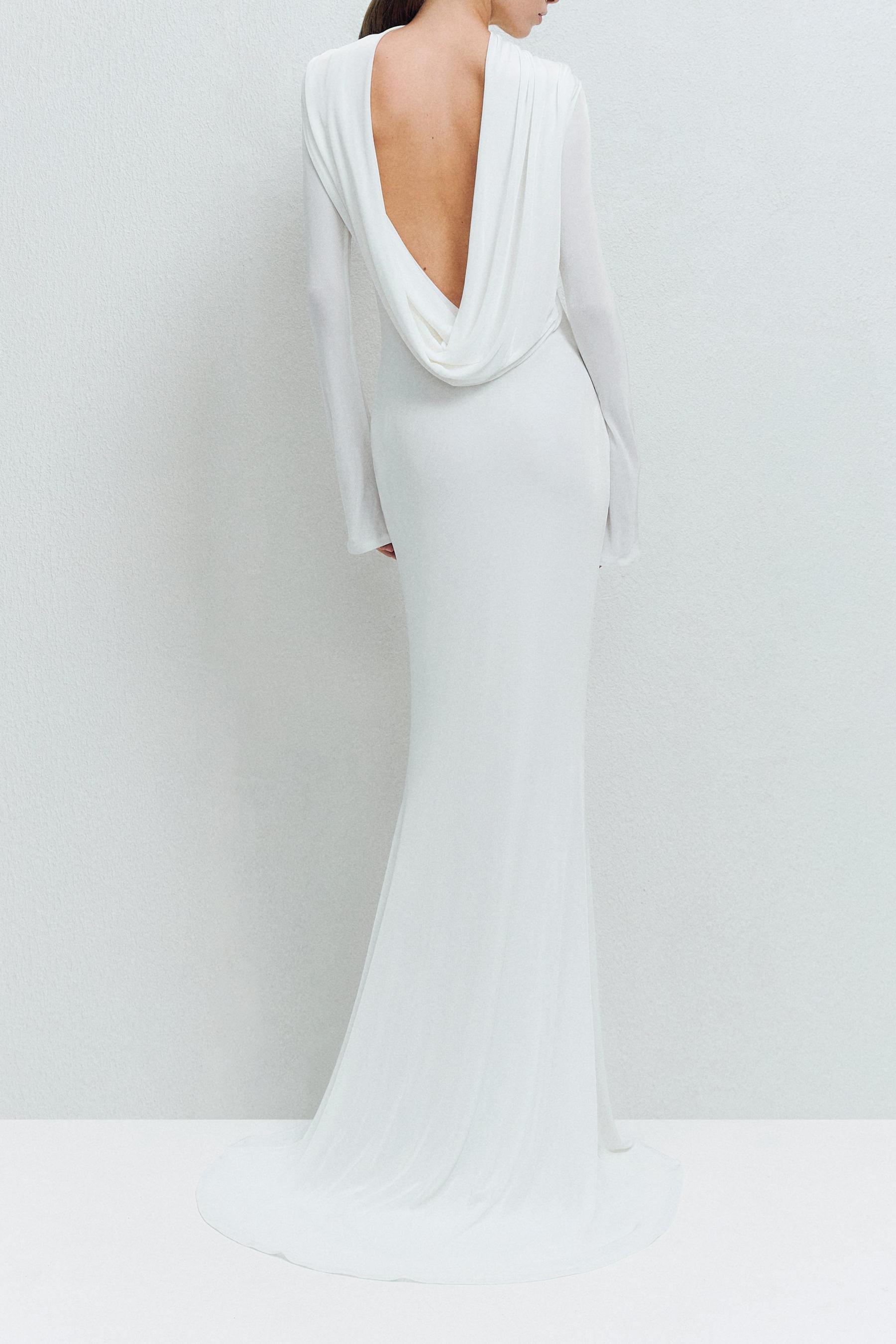 Jersey Backless Long Sleeve Maxi Dress