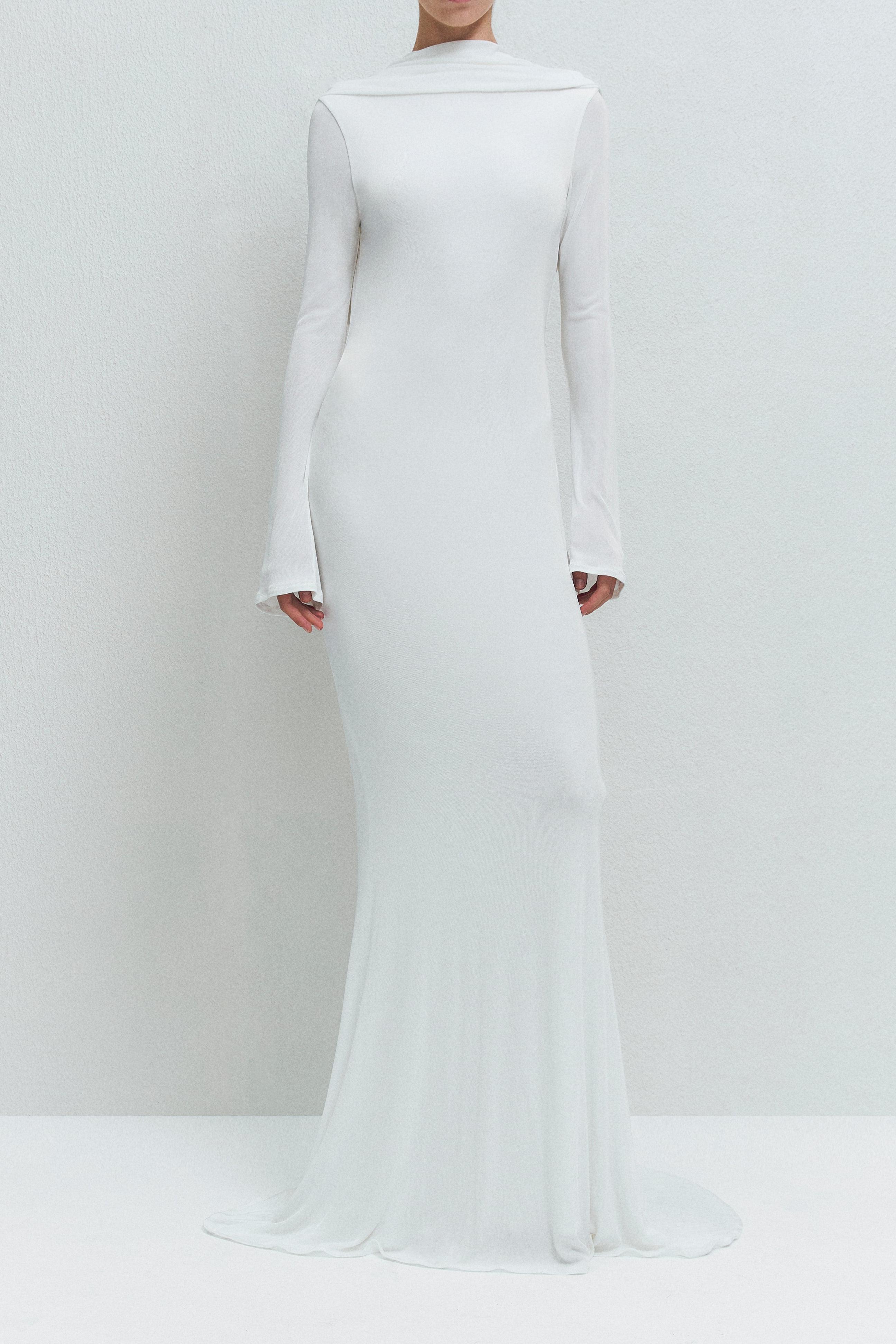 Jersey Backless Long Sleeve Maxi Dress