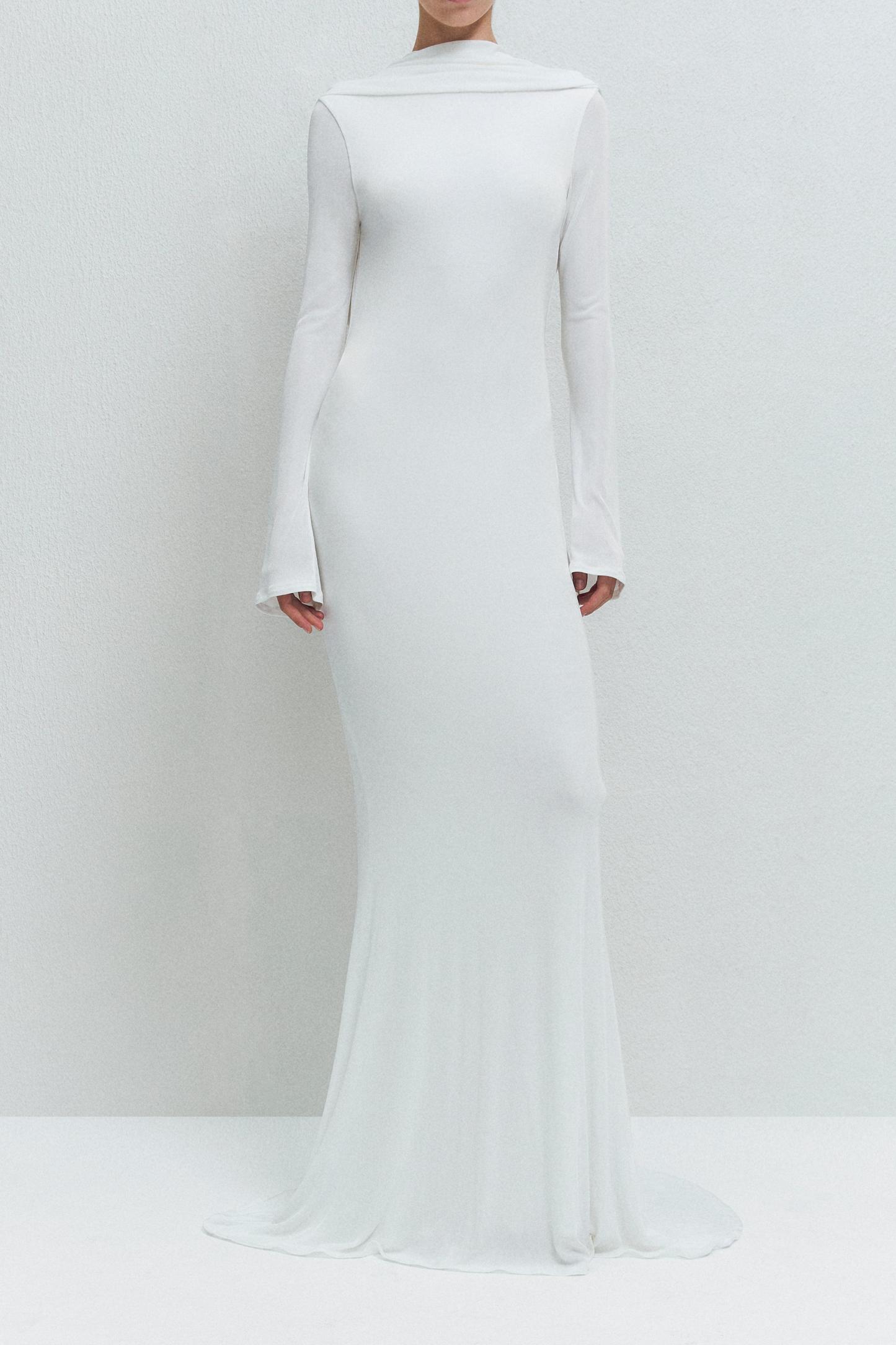 Jersey Backless Long Sleeve Maxi Dress
