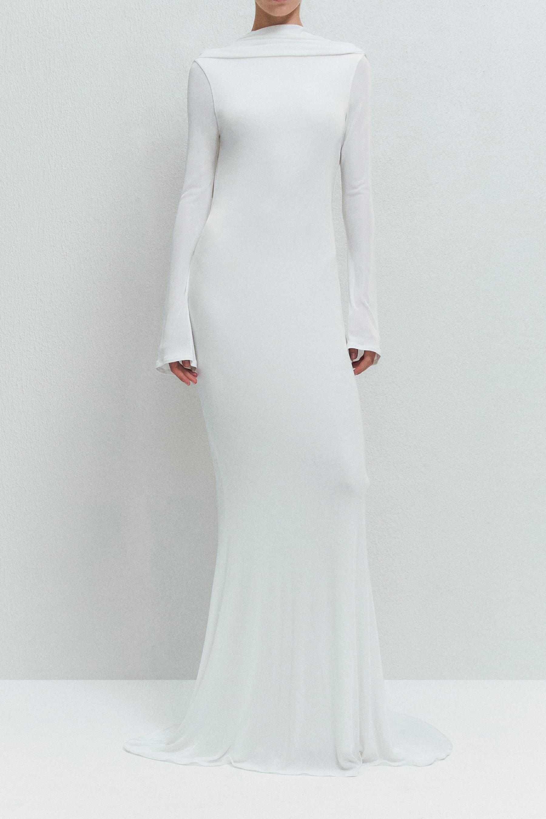 Jersey Backless Long Sleeve Maxi Dress