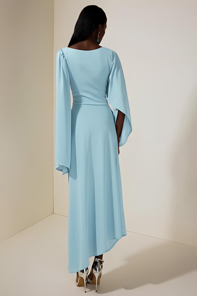 Jersey Gathering Cape Sleeve Maxi Dress