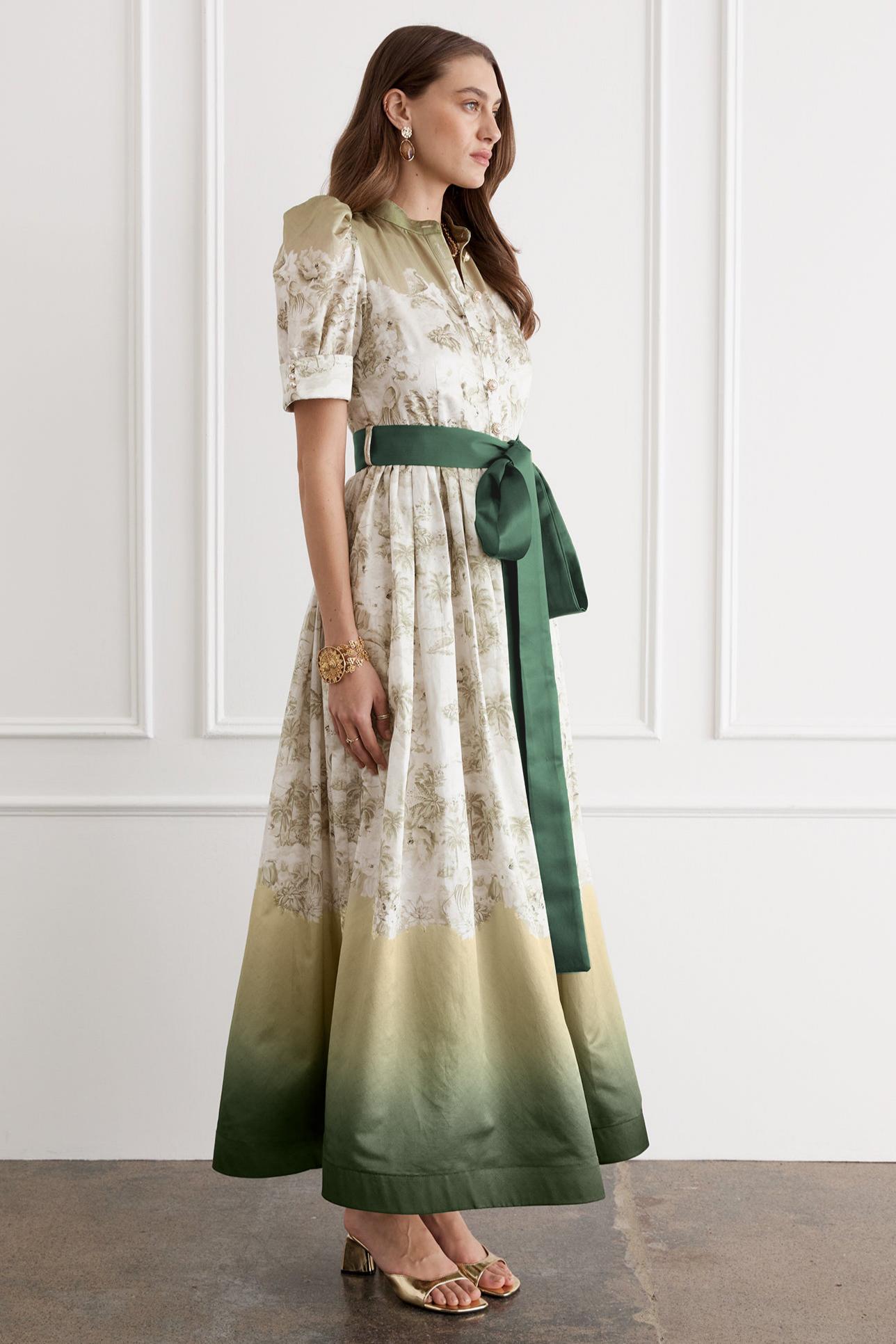 Botanical Print Single Breasted Maxi Dress With Belt