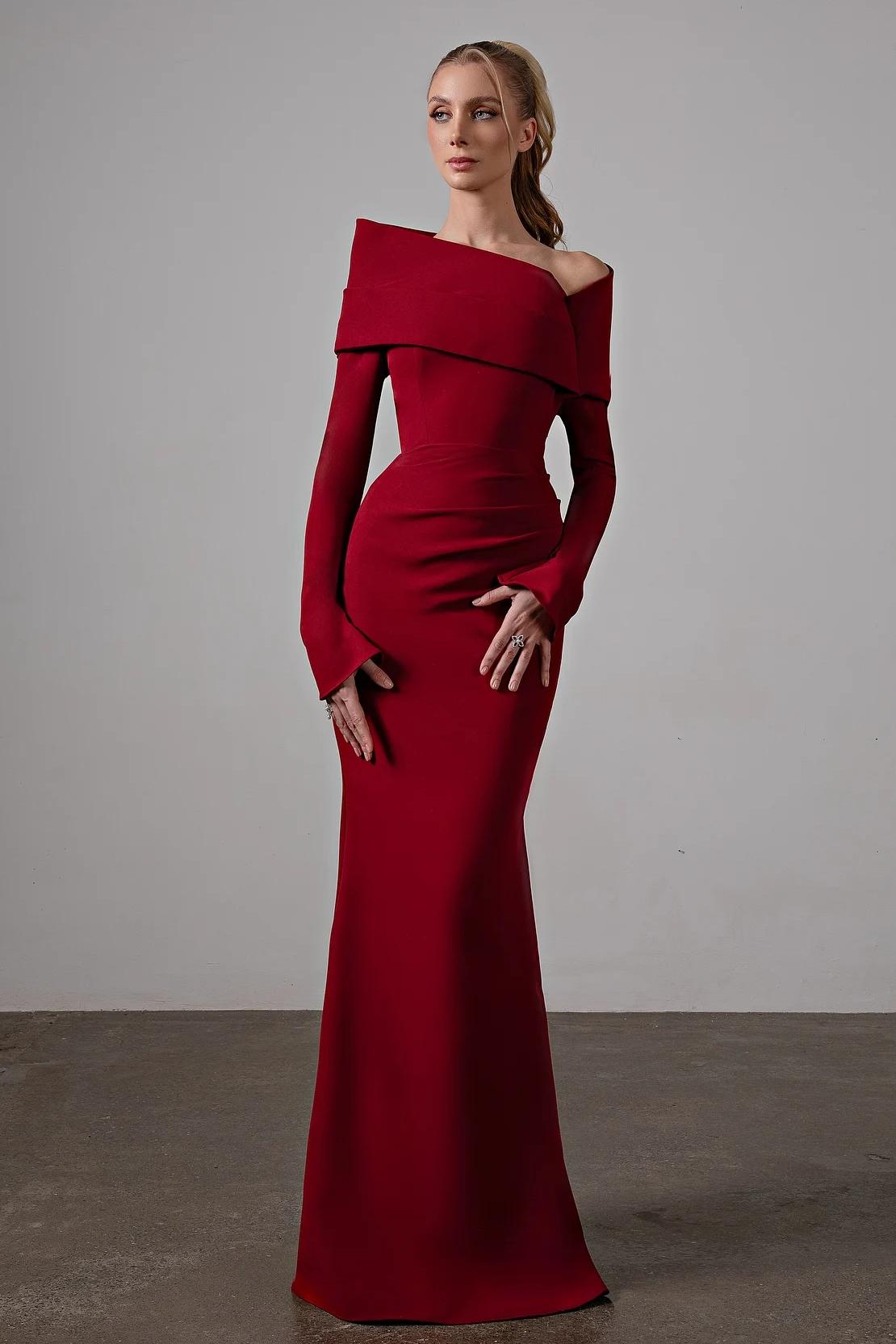 Solid Off-Shoulder Long Sleeve Maxi Dress