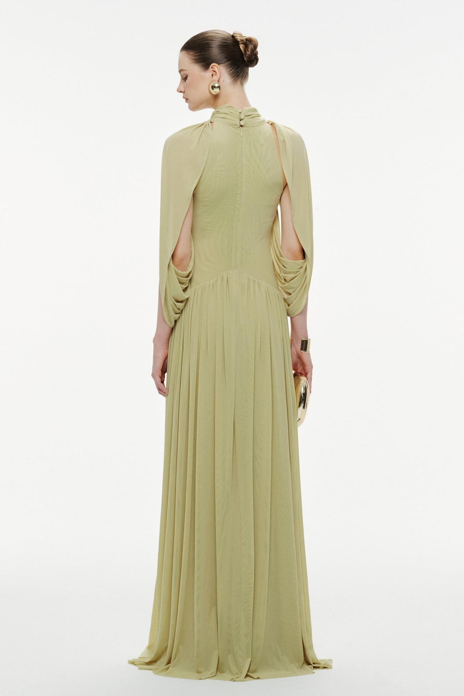 Jersey Metal Decorations Cape Sleeve Maxi Dress