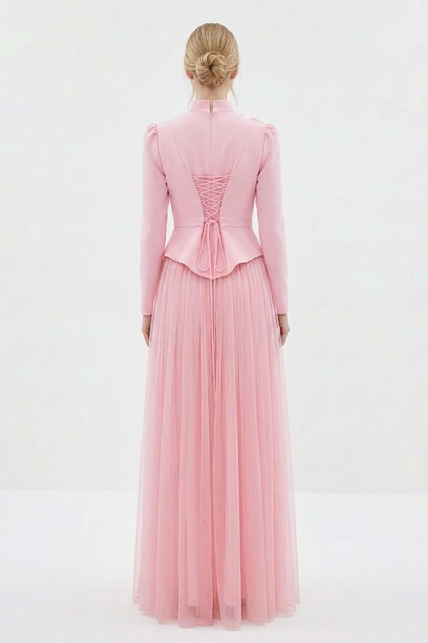 3D Flower Rhinestone Rivets Top & Hight Waist Midi Skirt Set