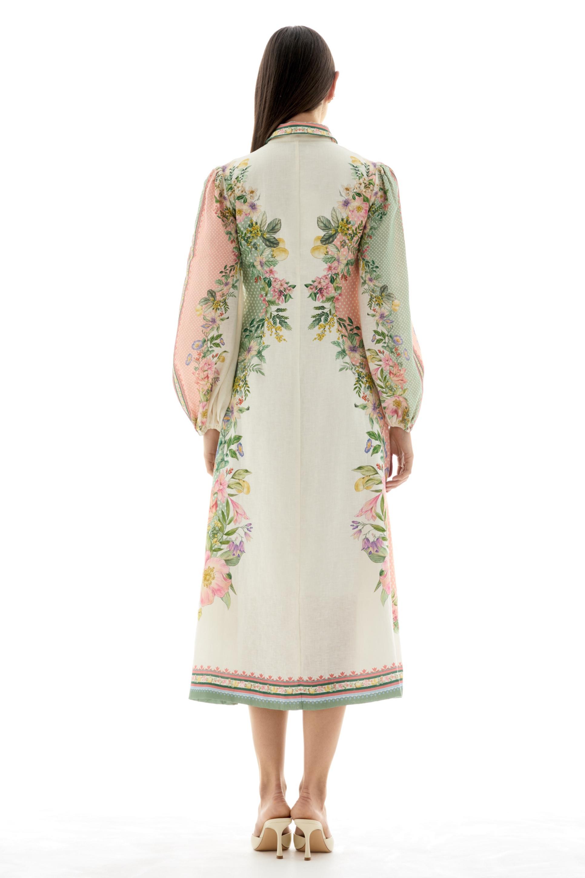 Floral Flapped Single Breasted Midi Dress