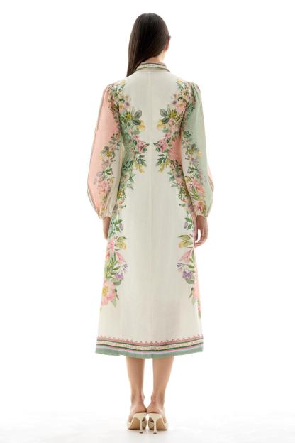 Floral Flapped Single Breasted Midi Dress