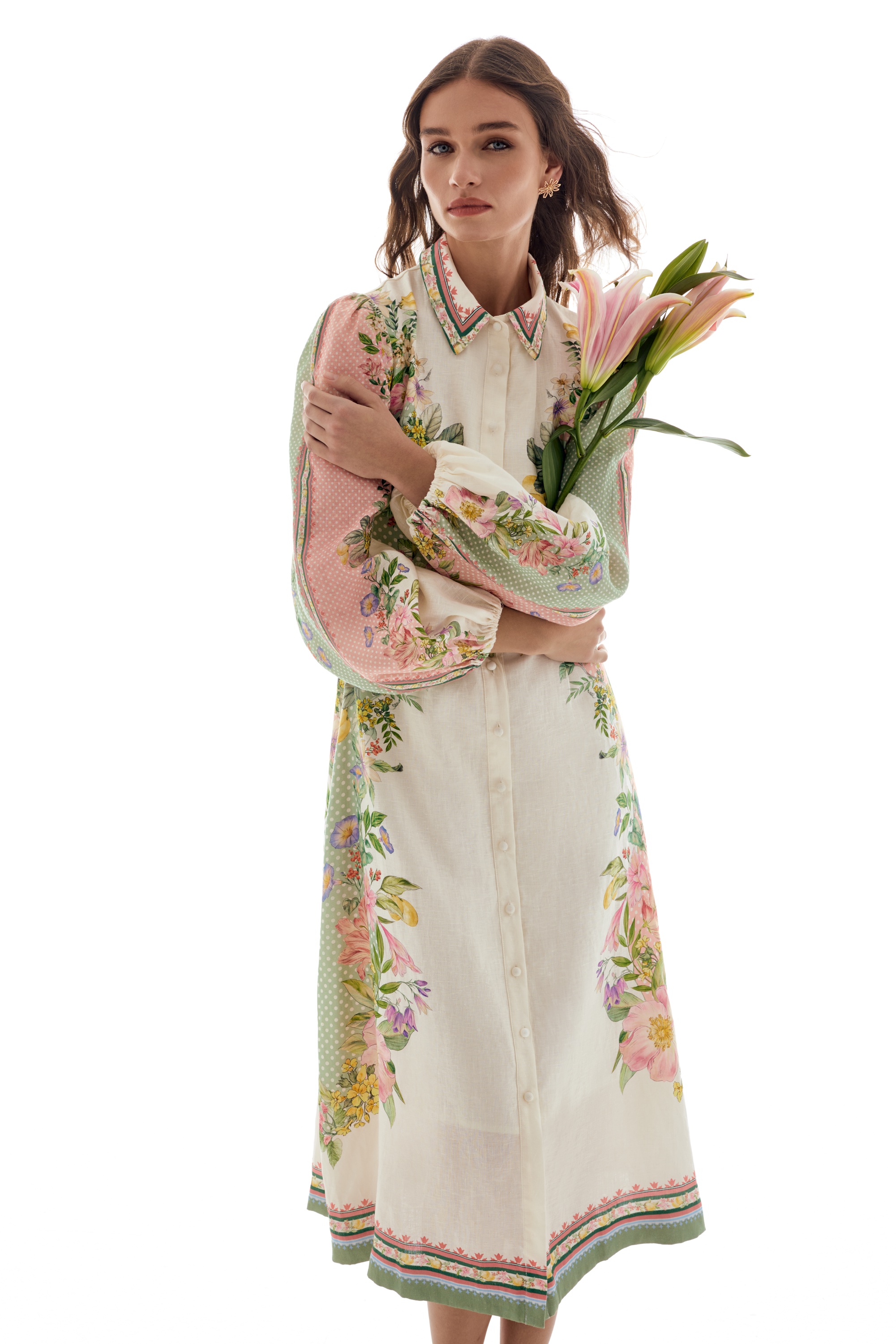 Floral Flapped Single Breasted Midi Dress