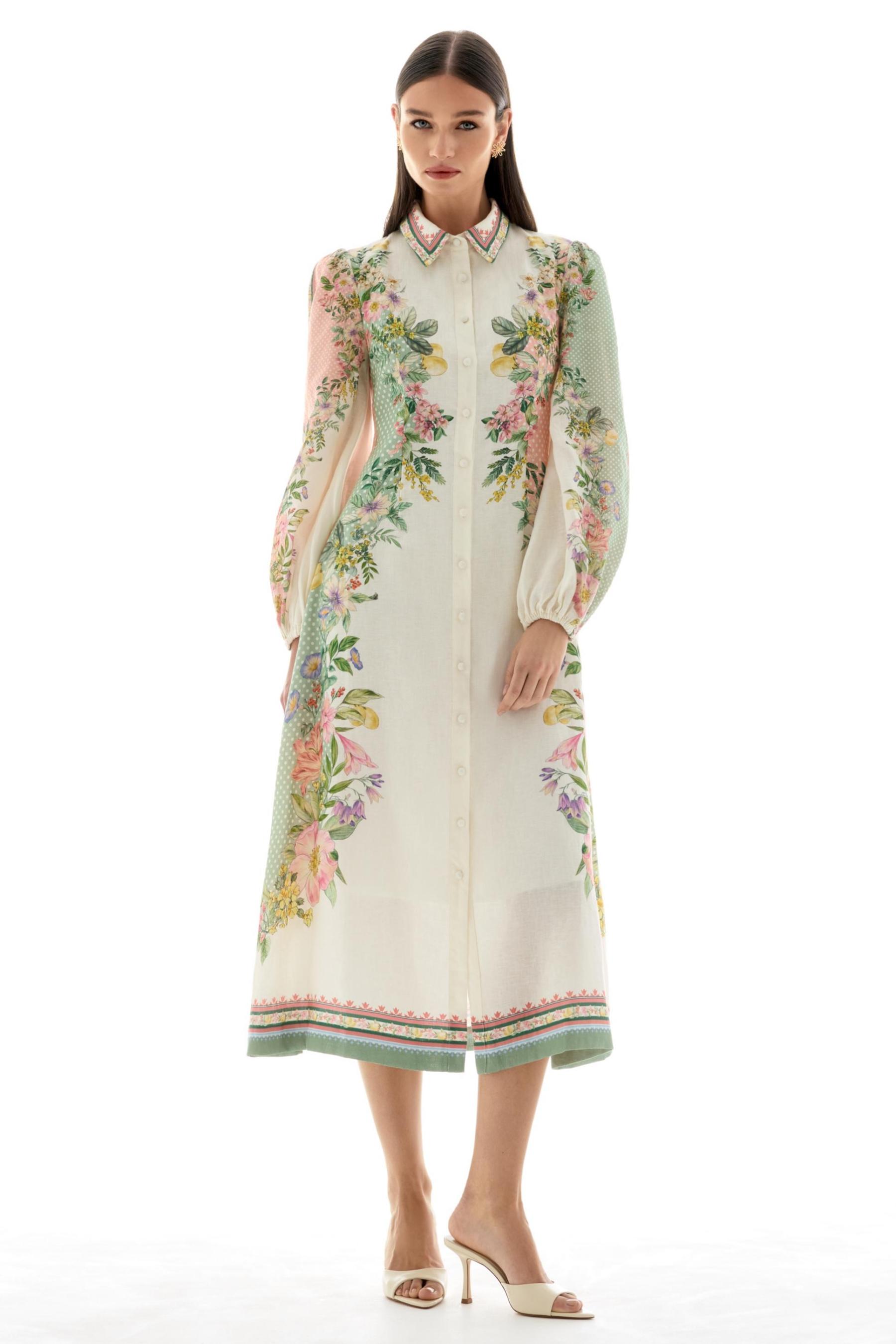 Floral Flapped Single Breasted Midi Dress