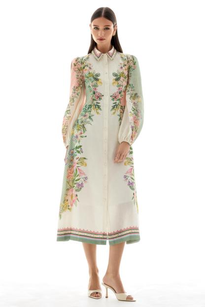 Floral Flapped Single Breasted Midi Dress