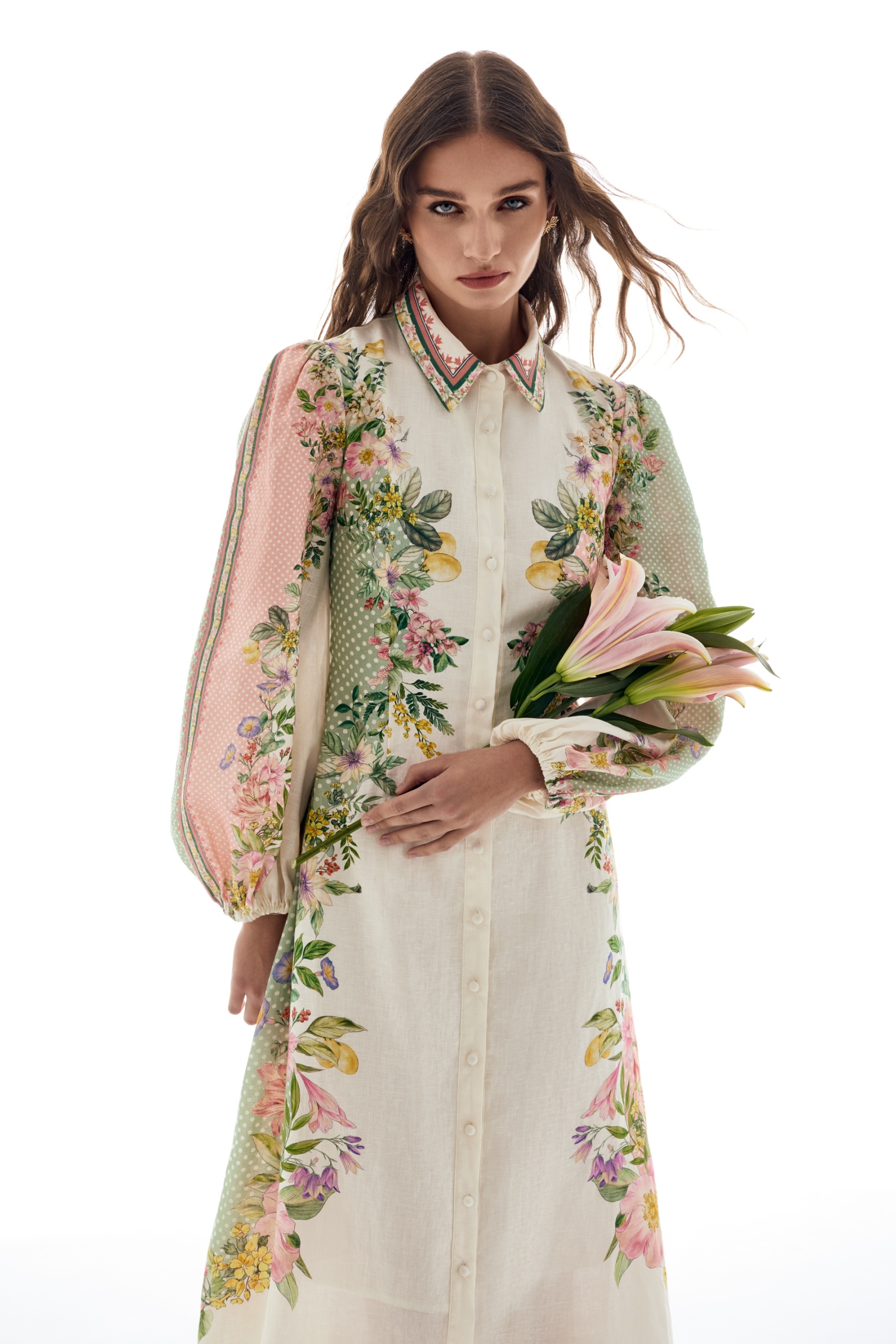 Floral Flapped Single Breasted Midi Dress