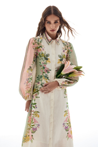 Floral Flapped Single Breasted Midi Dress