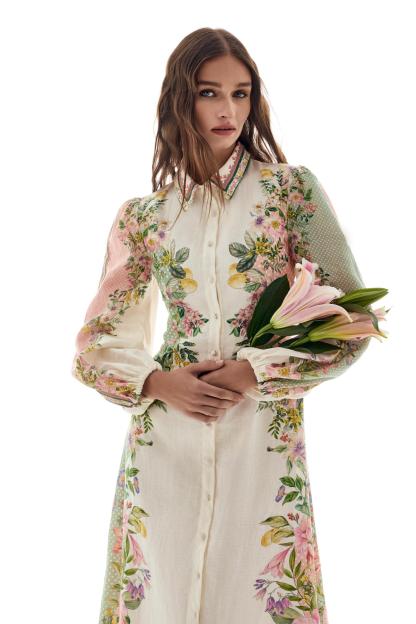 Floral Flapped Single Breasted Midi Dress