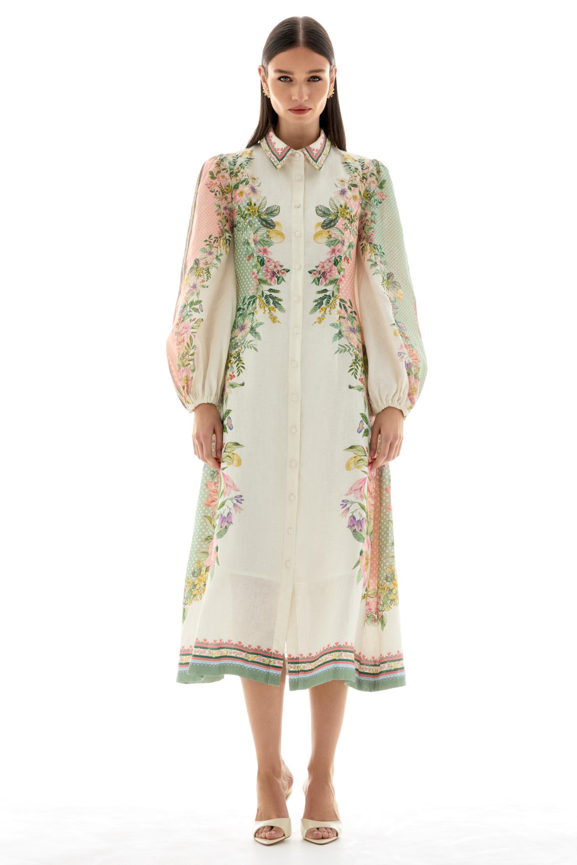 Floral Flapped Single Breasted Midi Dress