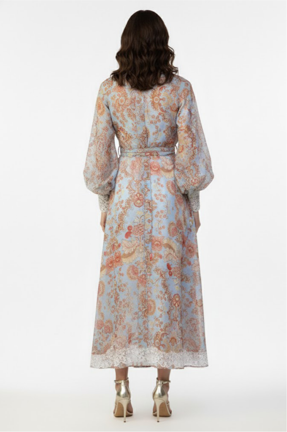 Paisley Print Lace Single Breasted Midi Dress