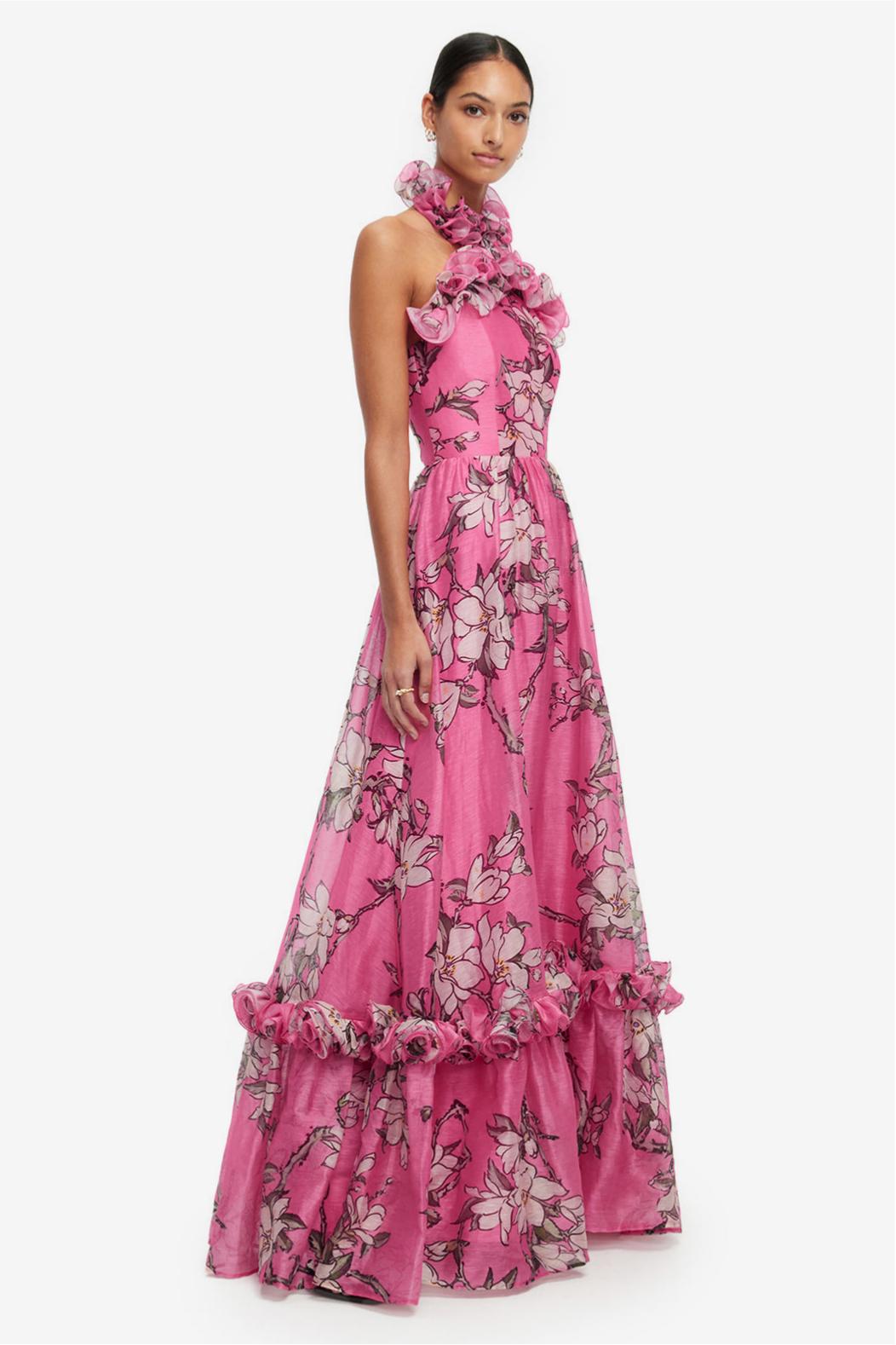Floral Frill Halter Neck Maxi Dress