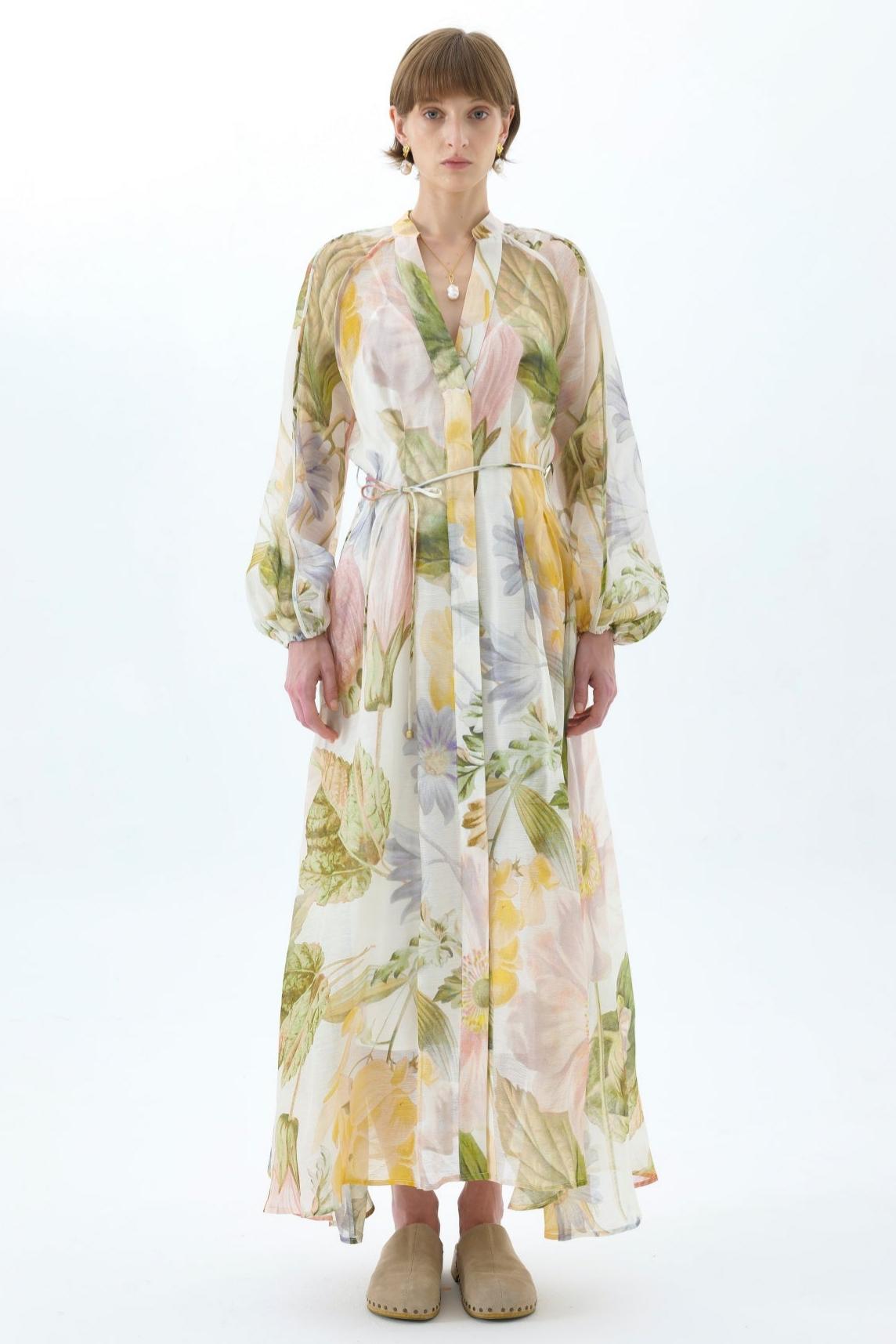 Floral Raglan Sleeve V-Neck Midi Dress