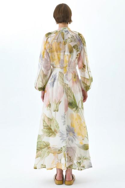 Floral Raglan Sleeve V-Neck Midi Dress