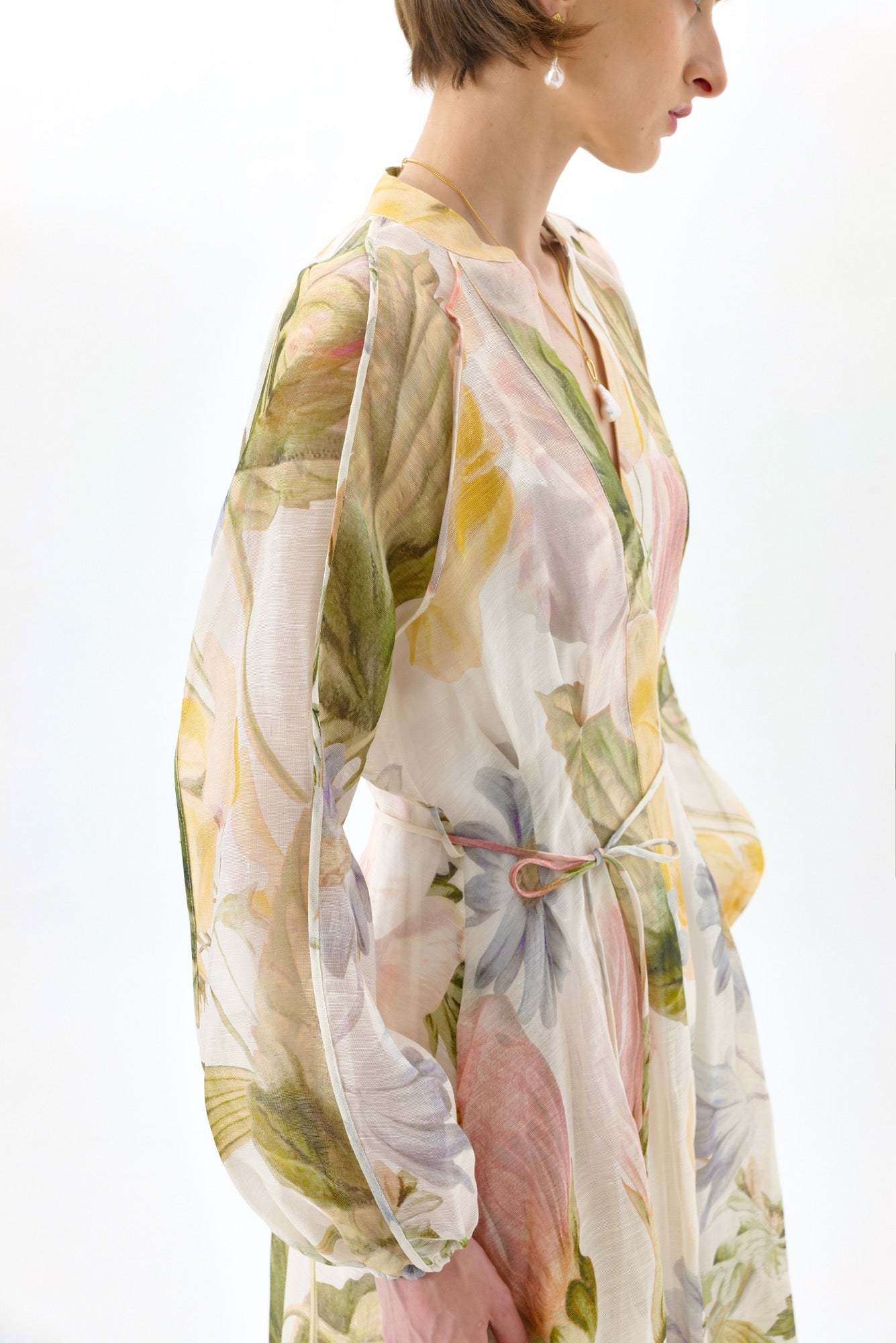 Floral Raglan Sleeve V-Neck Midi Dress