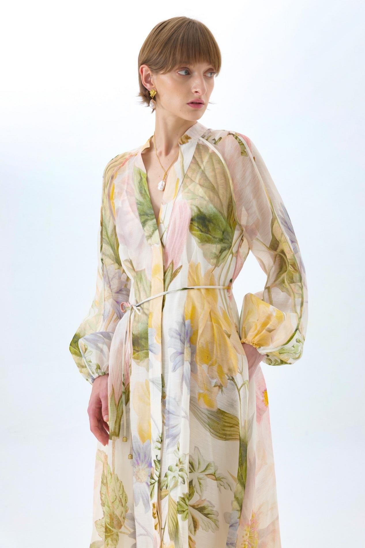 Floral Raglan Sleeve V-Neck Midi Dress