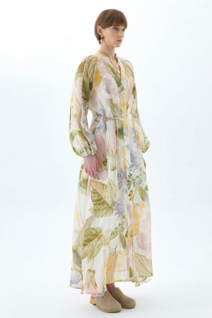 Floral Raglan Sleeve V-Neck Midi Dress