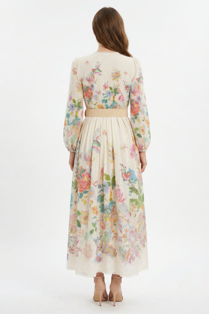 Floral Lace Midi Dress With Belt