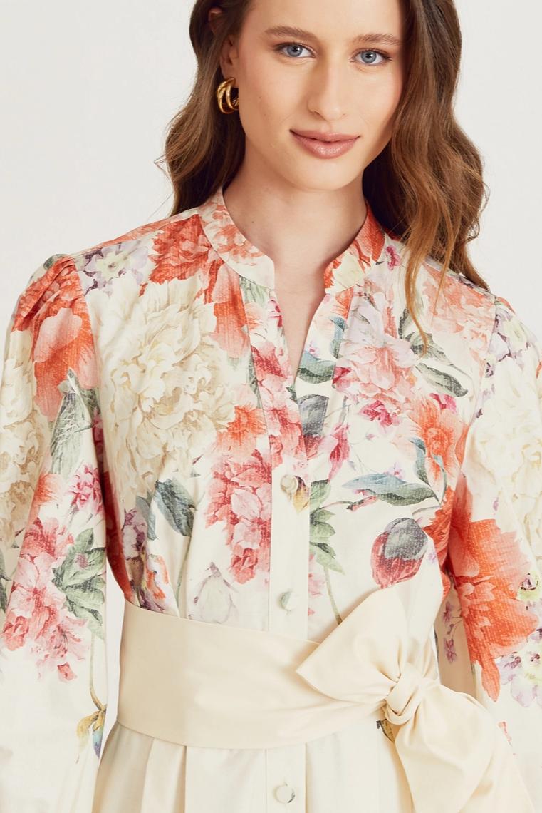 Floral Single Breasted Midi Dress With Belt